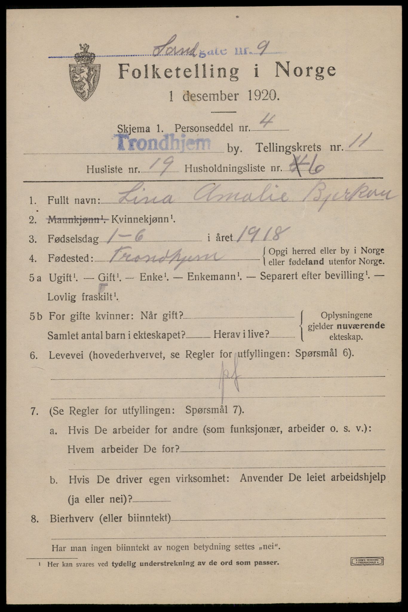 SAT, Folketelling 1920 for 1601 Trondheim kjøpstad, 1920, s. 46290