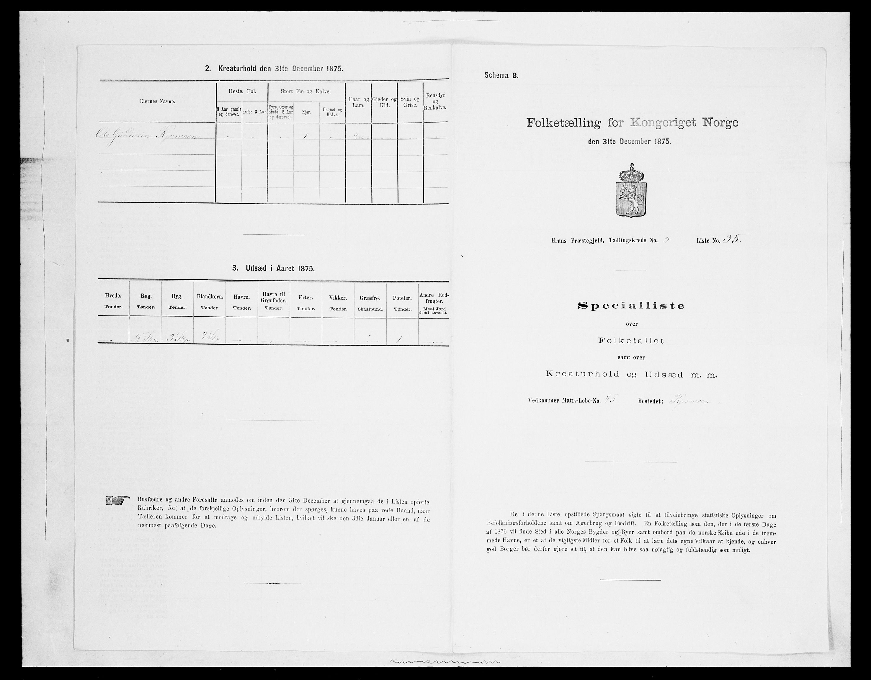 SAH, Folketelling 1875 for 0534P Gran prestegjeld, 1875, s. 444