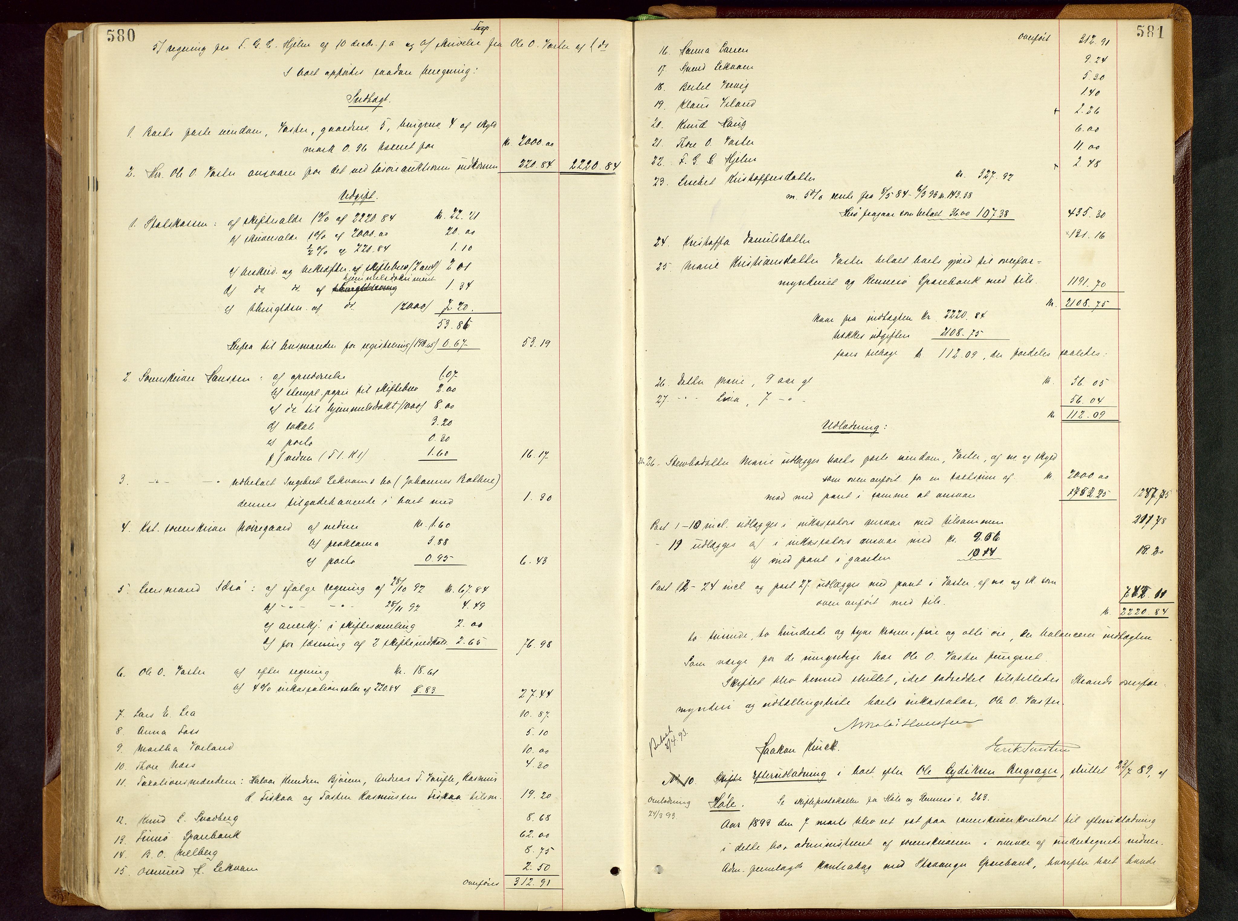 Ryfylke tingrett, AV/SAST-A-100055/001/IV/IVD/L0028: Skifteprotokoll, register i protokollen, 1885-1893, s. 580-581