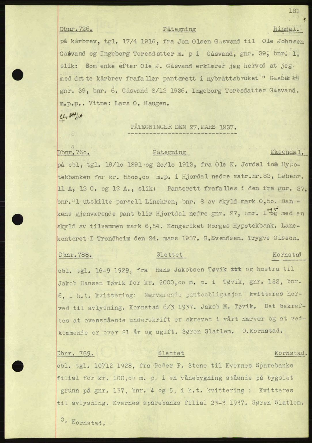 Nordmøre sorenskriveri, SAT/A-4132/1/2/2Ca: Pantebok nr. C80, 1936-1939, Dagboknr: 726/1937