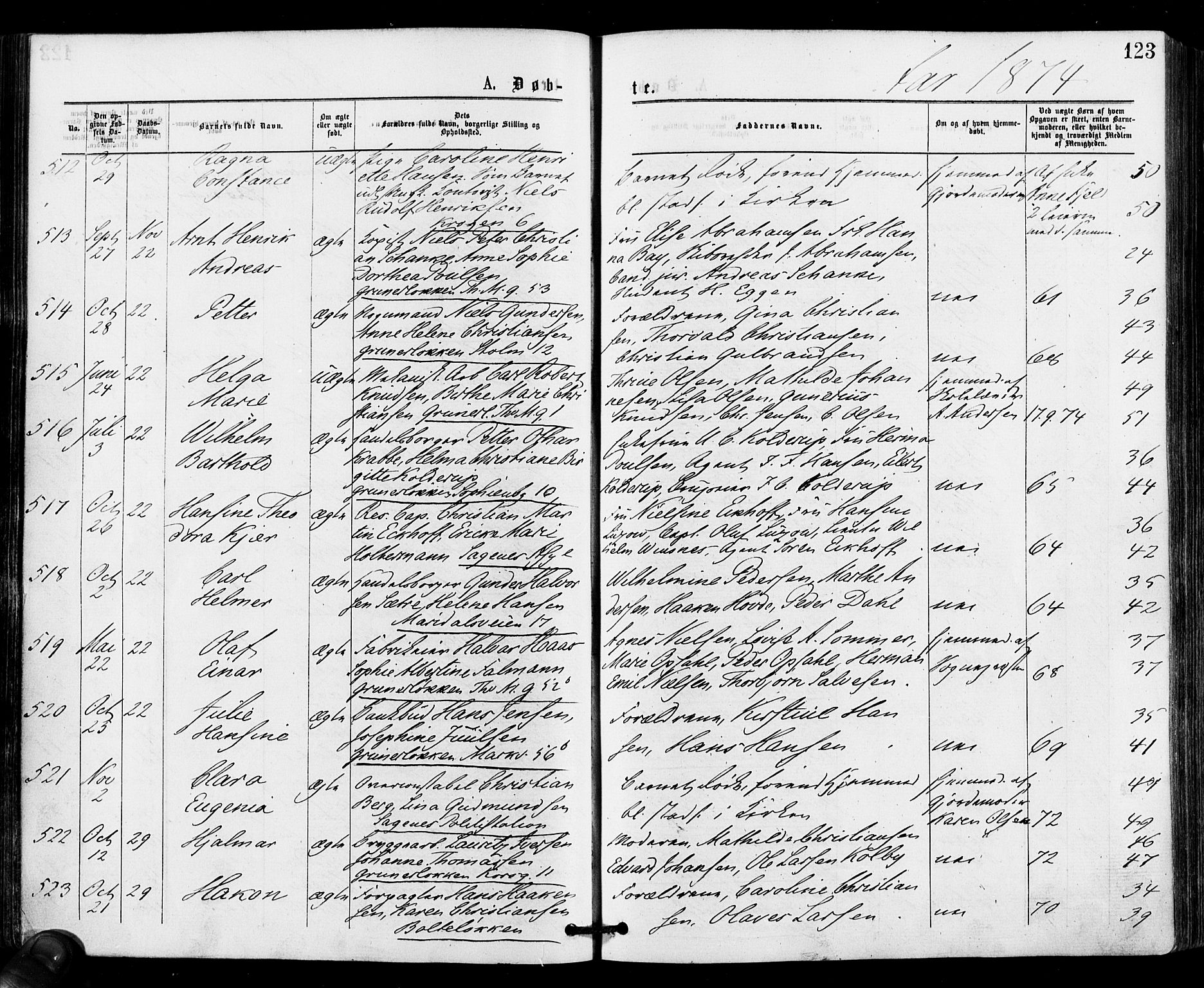 Gamle Aker prestekontor Kirkebøker, AV/SAO-A-10617a/F/L0004: Ministerialbok nr. 4, 1872-1879, s. 123