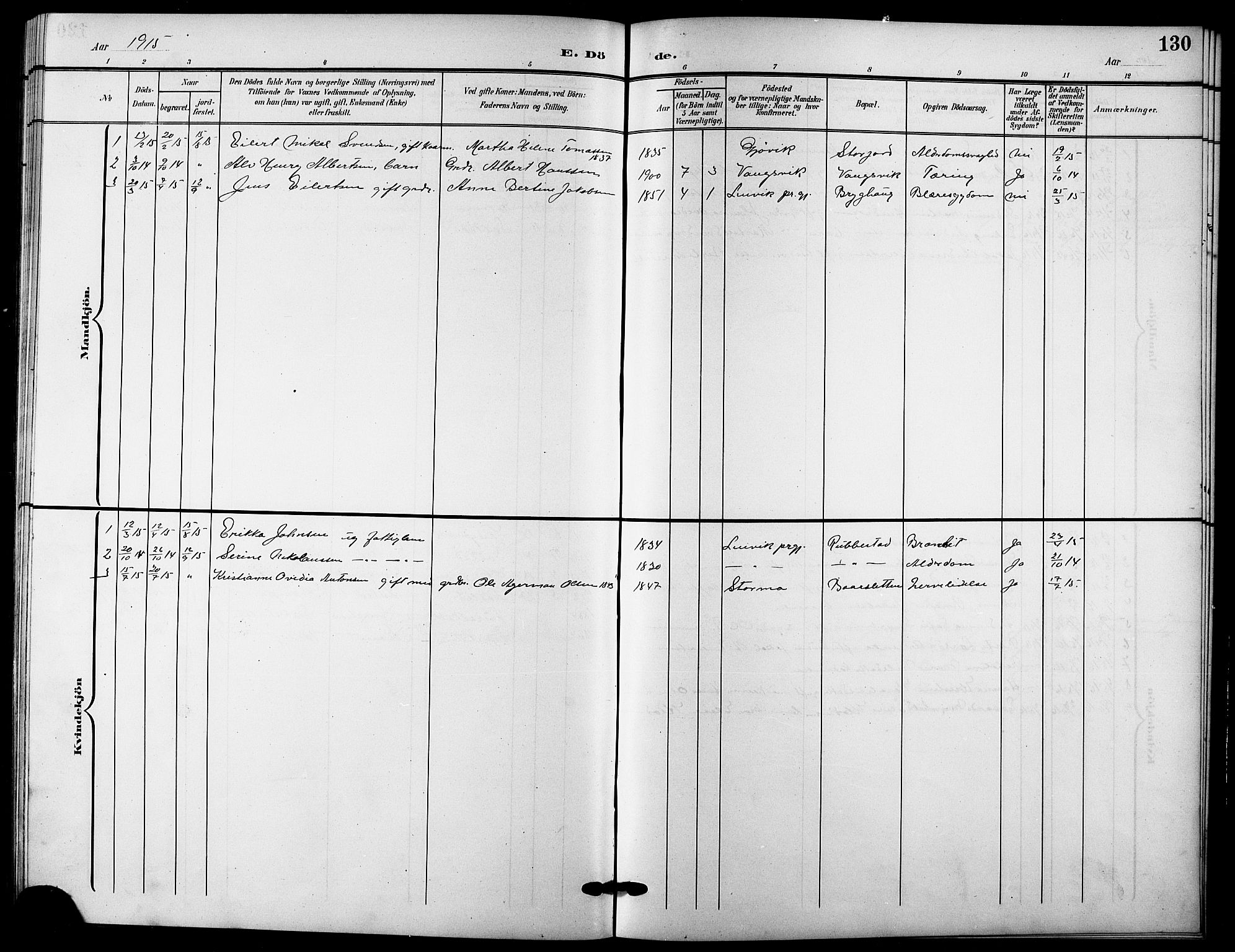 Tranøy sokneprestkontor, AV/SATØ-S-1313/I/Ia/Iab/L0005klokker: Klokkerbok nr. 5, 1902-1919, s. 130