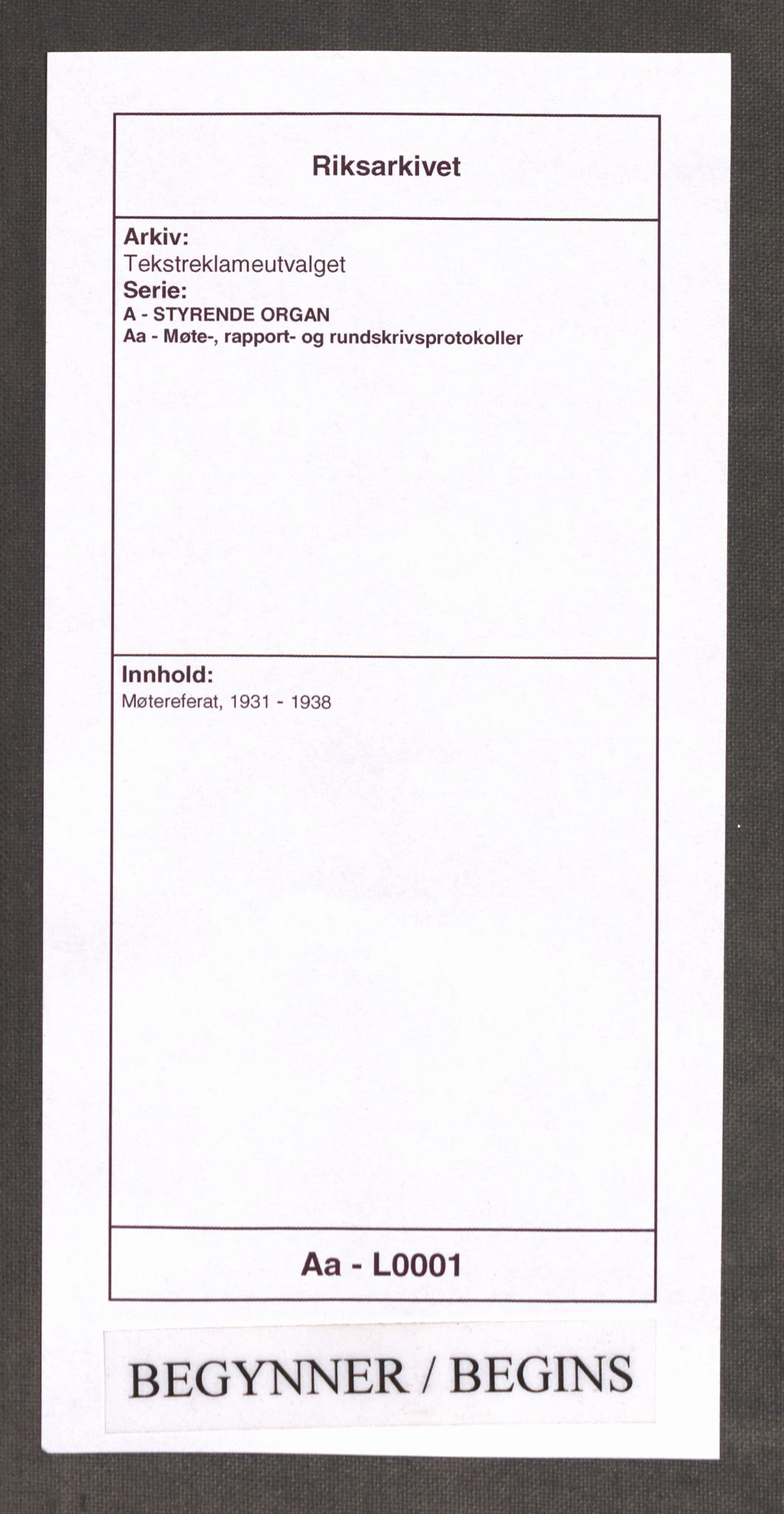 Tekstreklameutvalget, RA/PA-0854/A/Aa/L0001: Møtereferat, 1931-1938