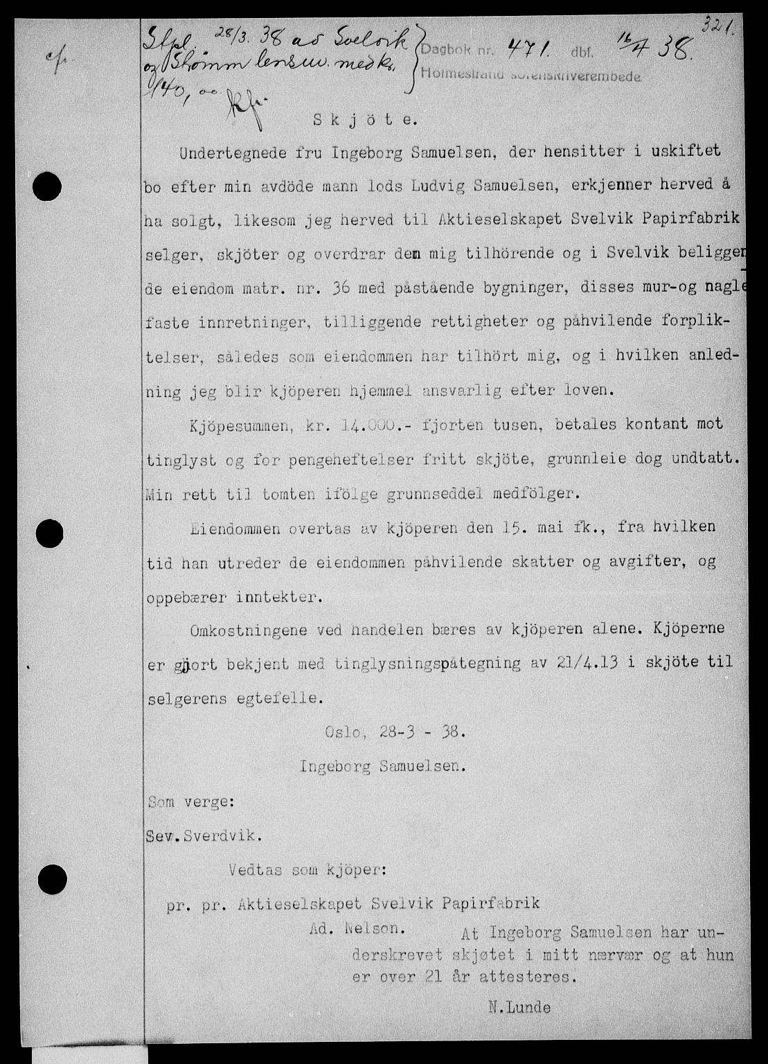 Holmestrand sorenskriveri, SAKO/A-67/G/Ga/Gaa/L0049: Pantebok nr. A-49, 1937-1938, Dagboknr: 471/1938