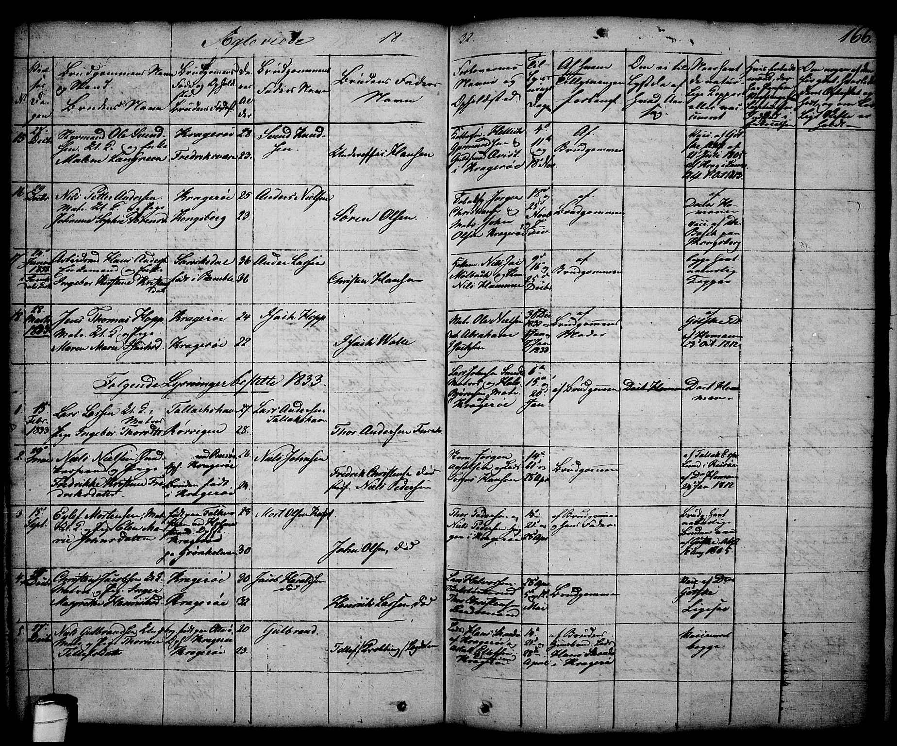 Kragerø kirkebøker, AV/SAKO-A-278/G/Ga/L0003: Klokkerbok nr. 3, 1832-1852, s. 166