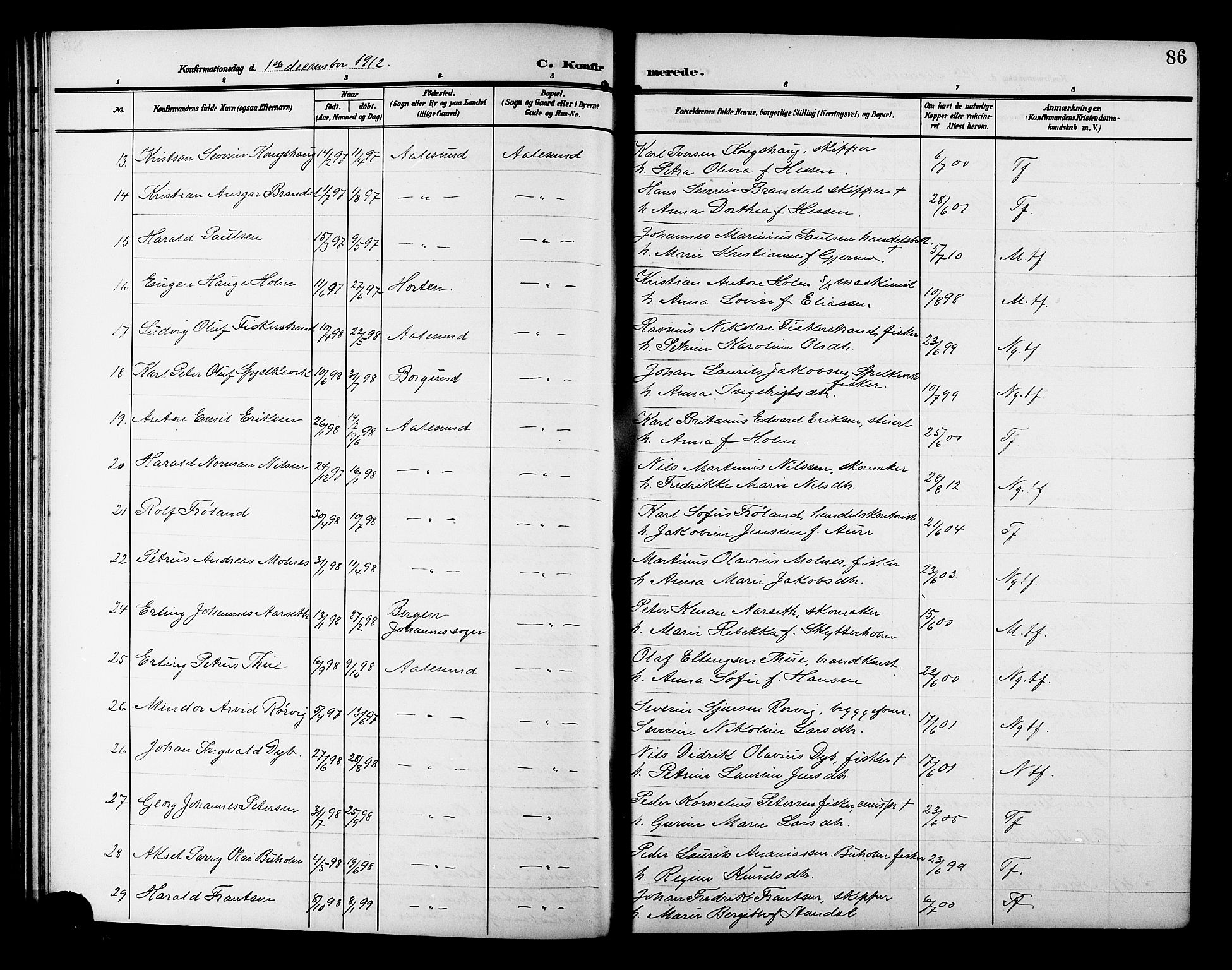 Ministerialprotokoller, klokkerbøker og fødselsregistre - Møre og Romsdal, SAT/A-1454/529/L0470: Klokkerbok nr. 529C07, 1907-1917, s. 86