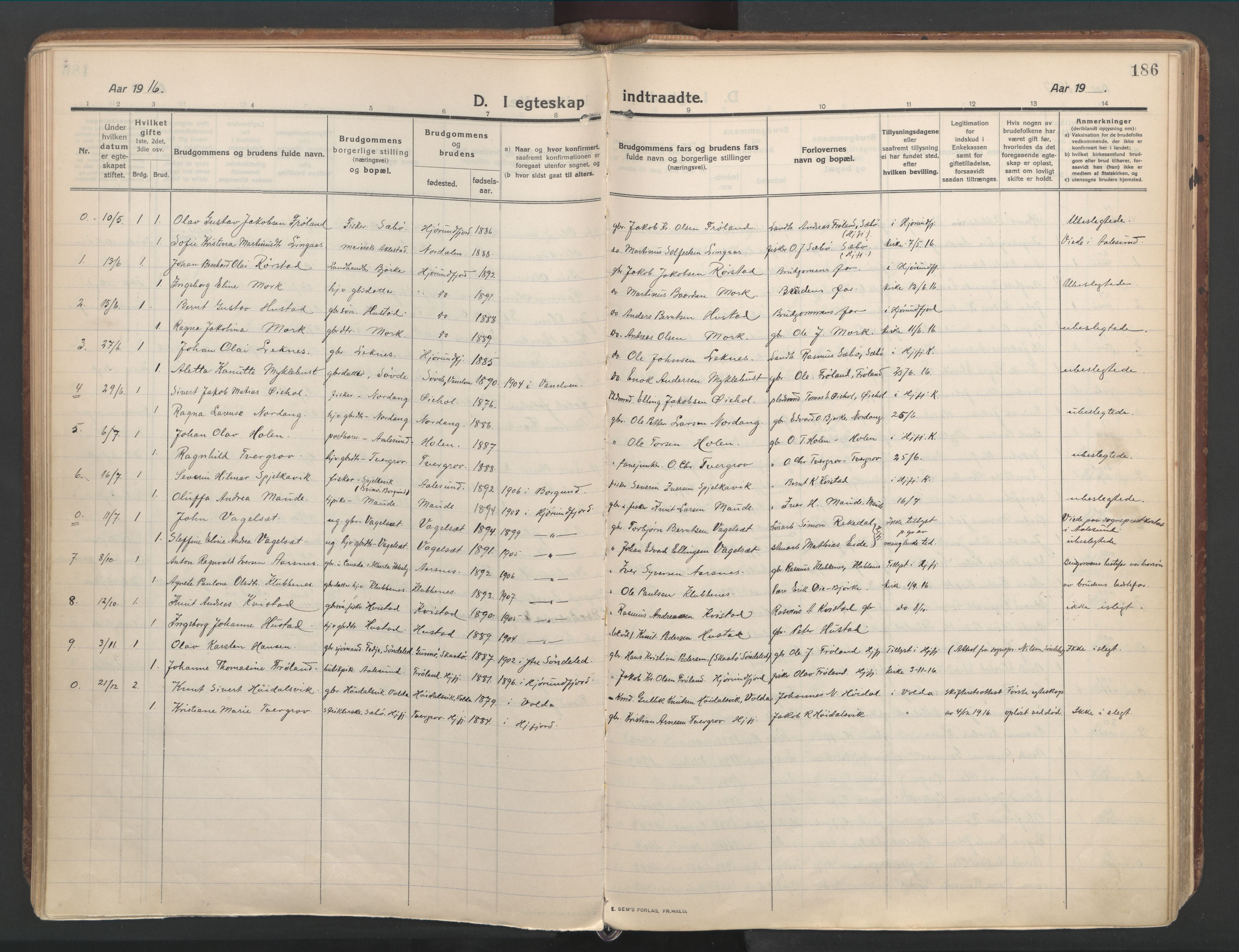 Ministerialprotokoller, klokkerbøker og fødselsregistre - Møre og Romsdal, AV/SAT-A-1454/515/L0212: Ministerialbok nr. 515A08, 1911-1935, s. 186