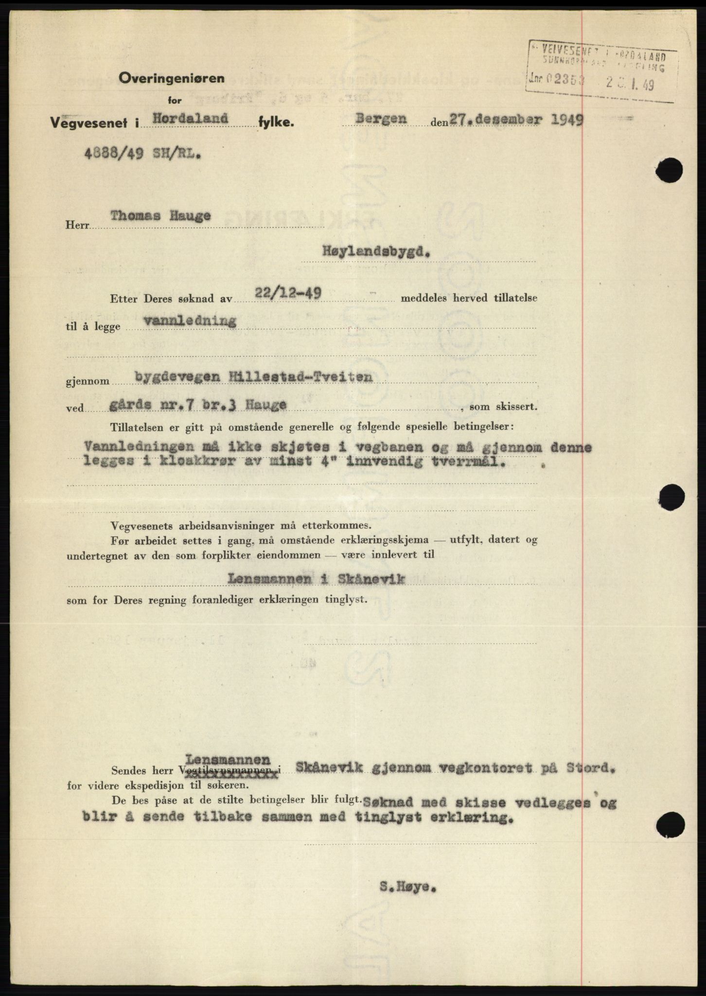 Sunnhordland sorenskrivar, AV/SAB-A-2401: Pantebok nr. B75-79, 1948-1950, Dagboknr: 251/1950