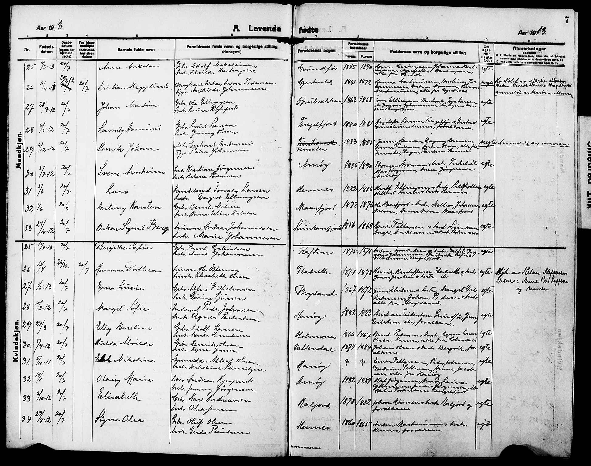 Ministerialprotokoller, klokkerbøker og fødselsregistre - Nordland, AV/SAT-A-1459/888/L1269: Klokkerbok nr. 888C07, 1913-1927, s. 7