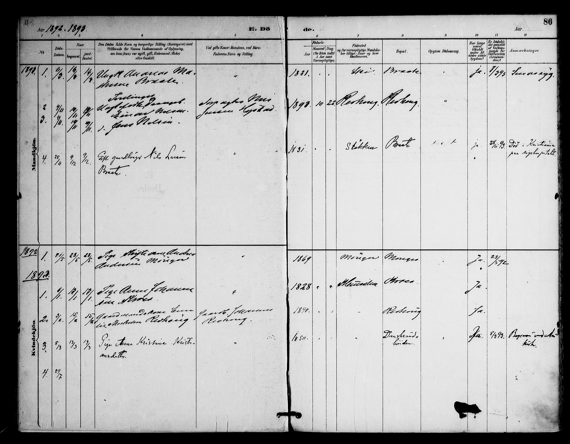 Ås prestekontor Kirkebøker, AV/SAO-A-10894/F/Fc/L0002: Ministerialbok nr. III 2, 1892-1924, s. 86