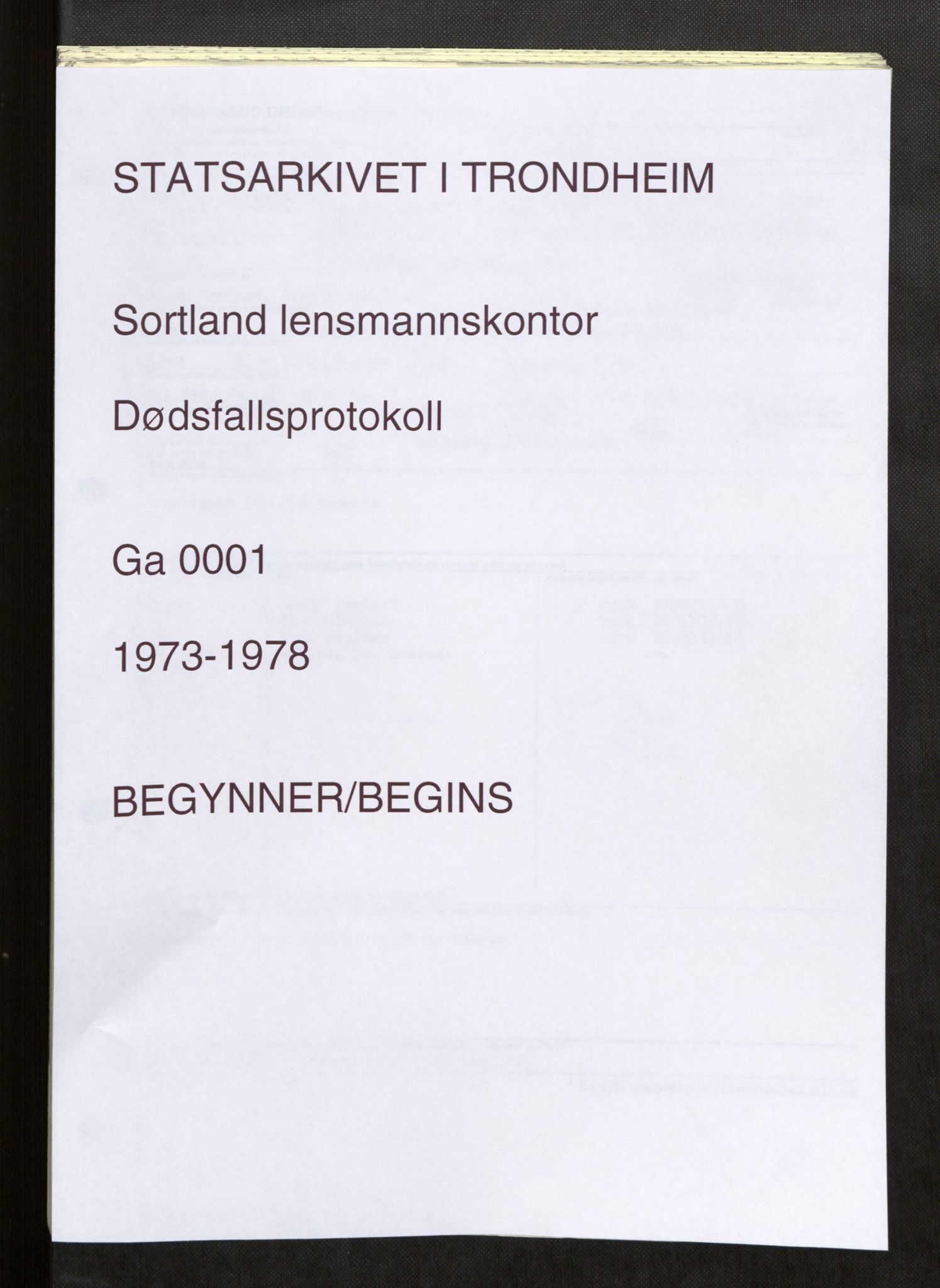 Sortland lensmannskontor, SAT/A-6376/2/Ga/L0001: Dødsfallprotokoll, 1973-1978
