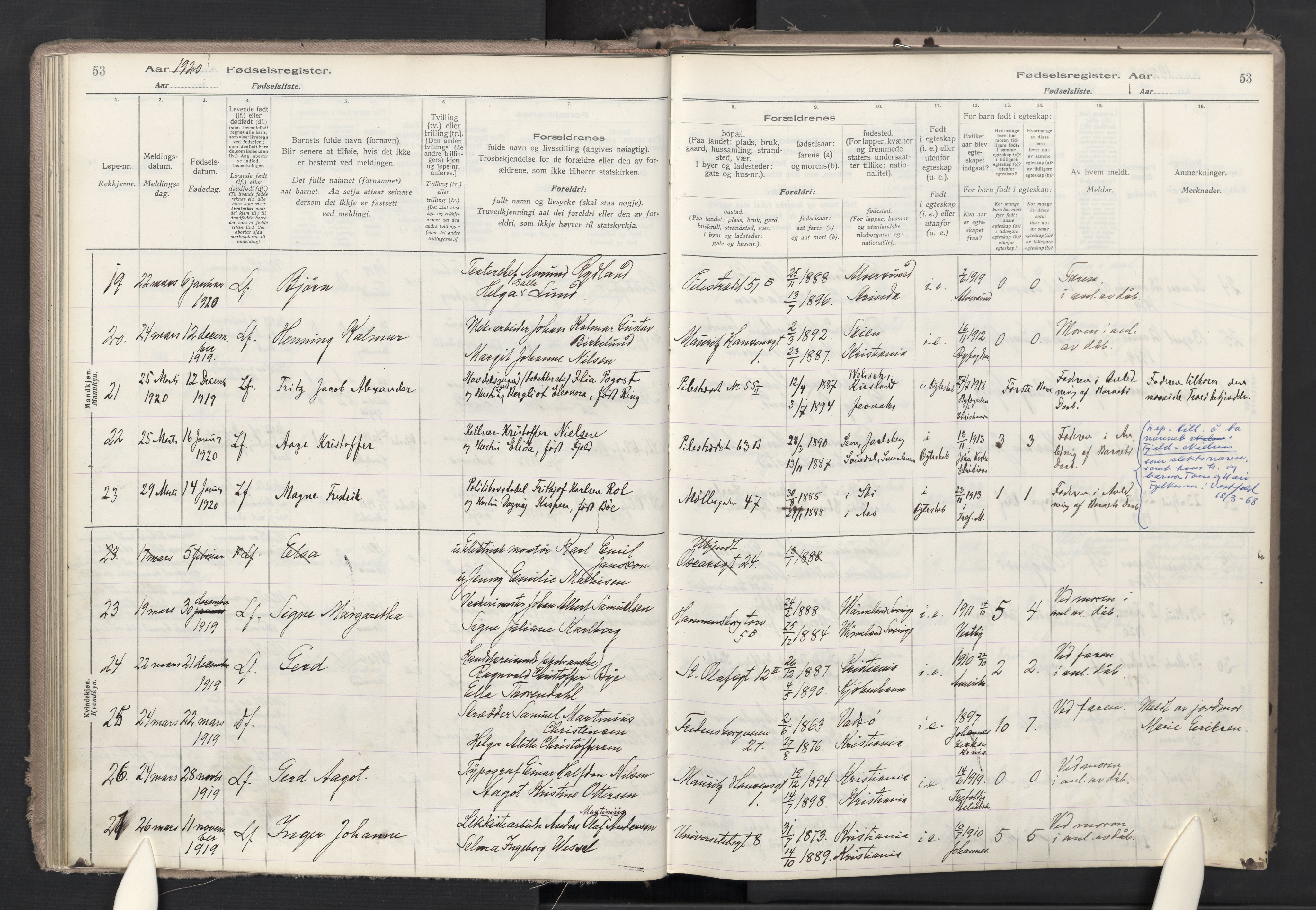 Trefoldighet prestekontor Kirkebøker, AV/SAO-A-10882/J/Ja/L0001: Fødselsregister nr. 1, 1916-1931, s. 53