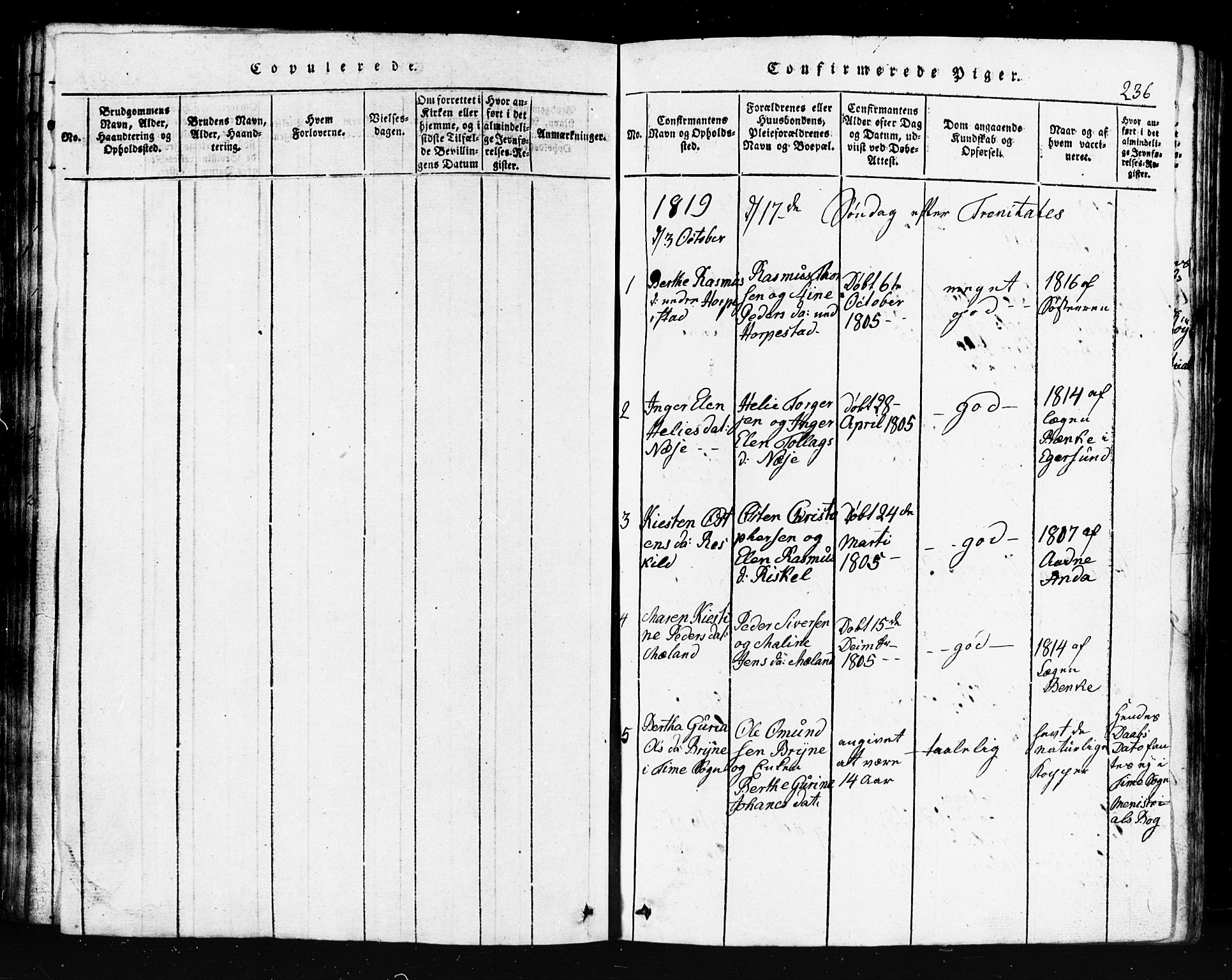 Klepp sokneprestkontor, SAST/A-101803/001/3/30BB/L0001: Klokkerbok nr.  B 1, 1816-1859, s. 236