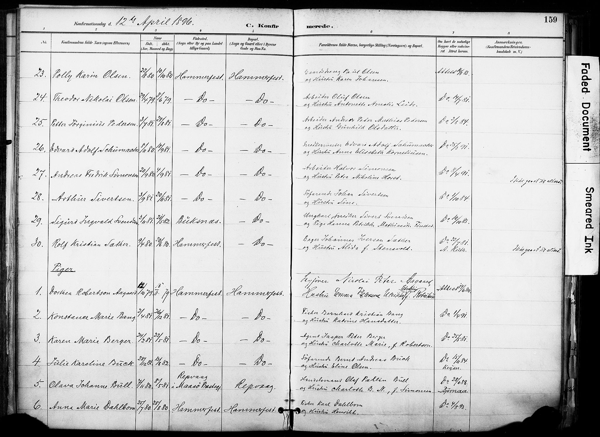 Hammerfest sokneprestkontor, AV/SATØ-S-1347/H/Ha/L0009.kirke: Ministerialbok nr. 9, 1889-1897, s. 159