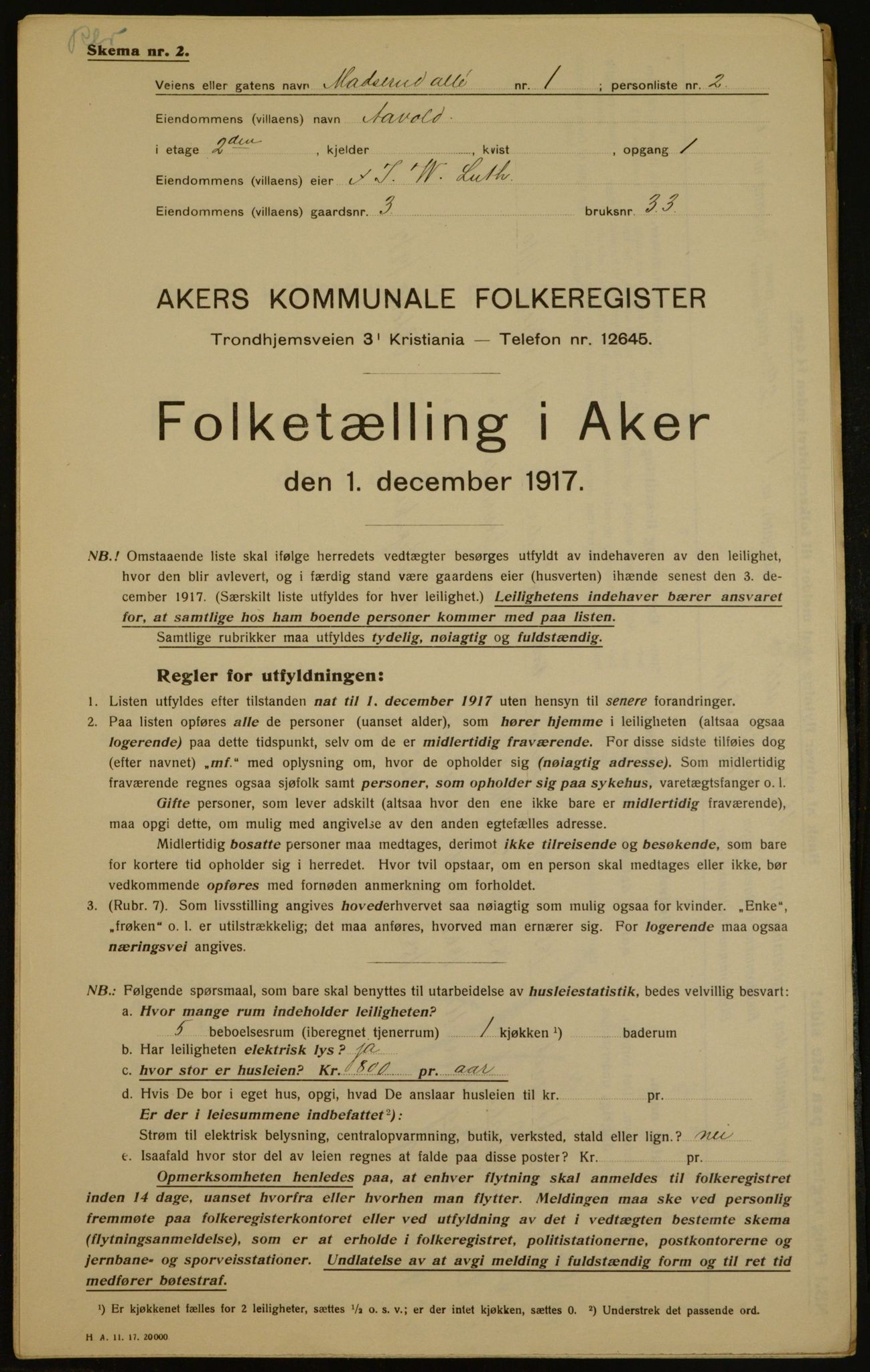 OBA, Kommunal folketelling 1.12.1917 for Aker, 1917, s. 5546