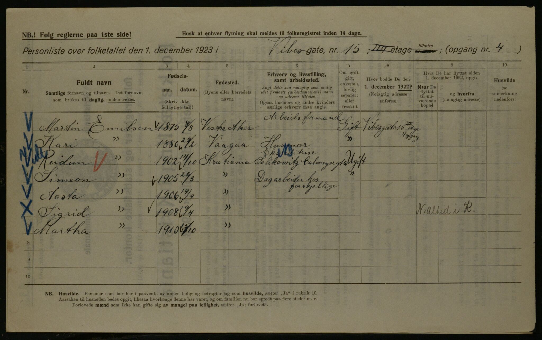 OBA, Kommunal folketelling 1.12.1923 for Kristiania, 1923, s. 135807