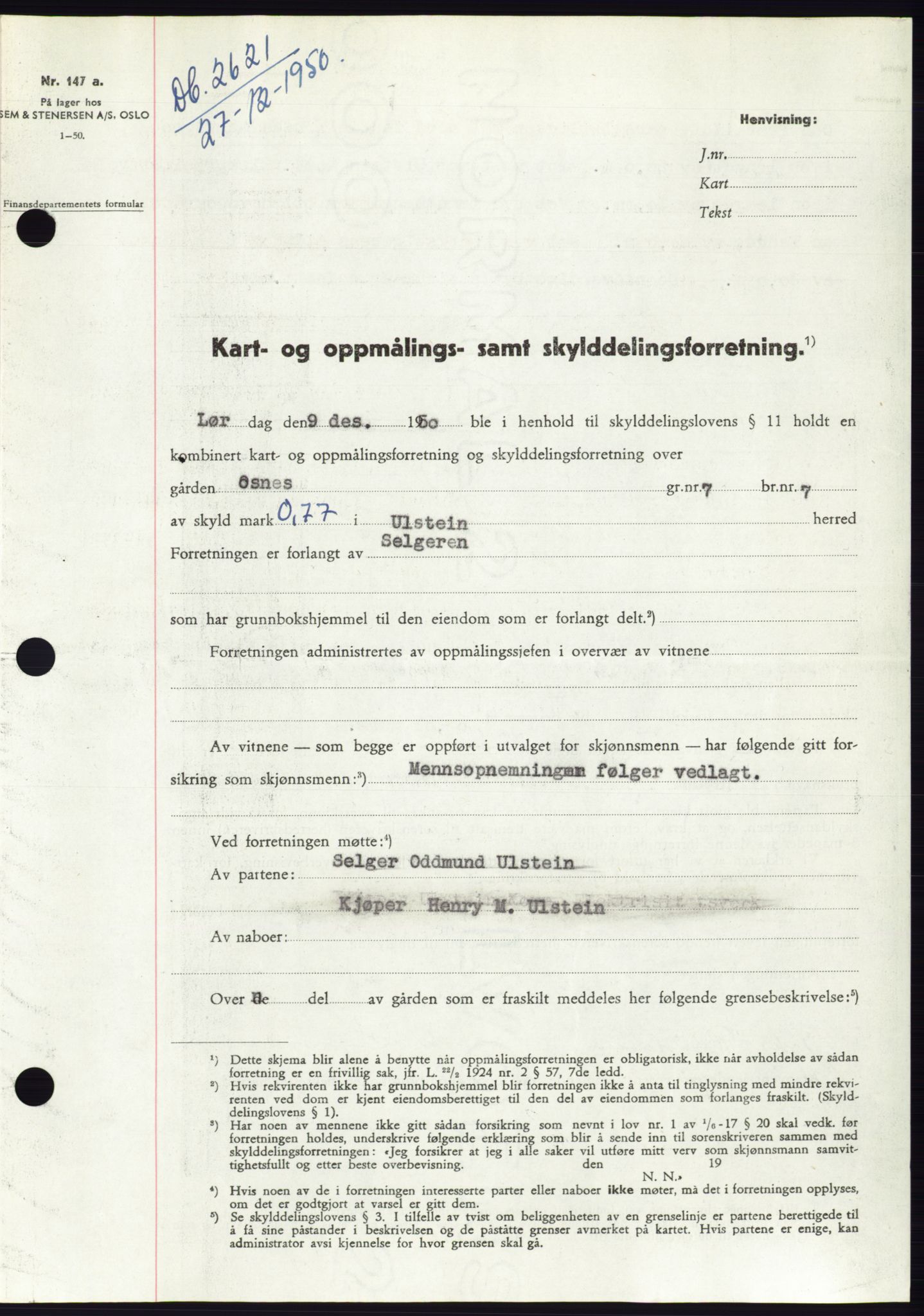 Søre Sunnmøre sorenskriveri, SAT/A-4122/1/2/2C/L0088: Pantebok nr. 14A, 1950-1951, Dagboknr: 2621/1950