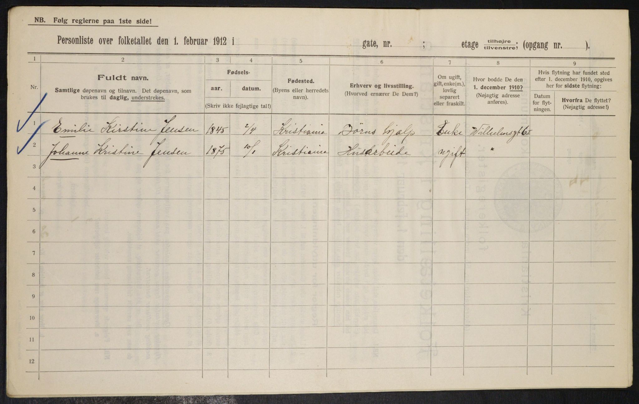 OBA, Kommunal folketelling 1.2.1912 for Kristiania, 1912, s. 128219