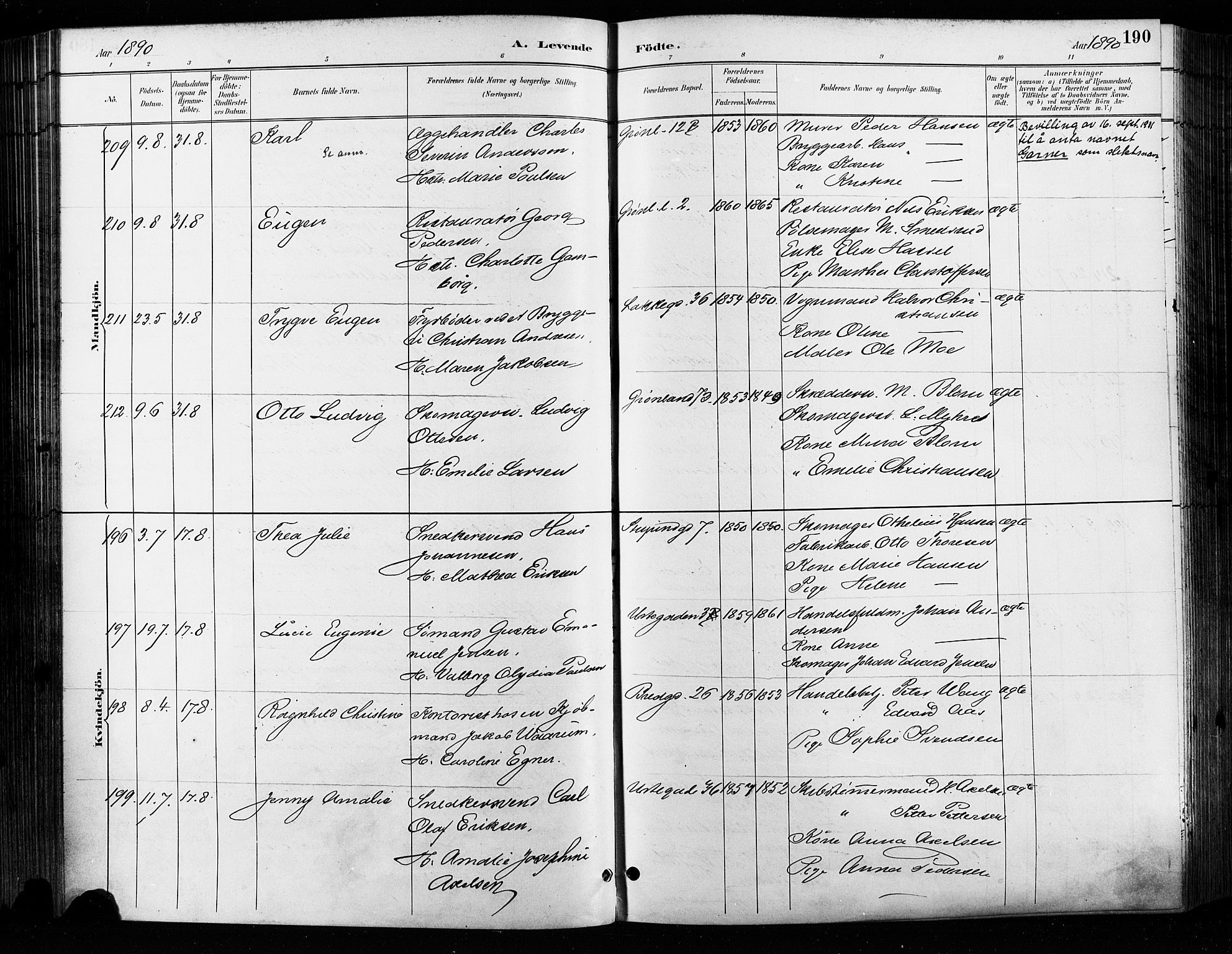 Grønland prestekontor Kirkebøker, SAO/A-10848/F/Fa/L0009: Ministerialbok nr. 9, 1888-1893, s. 190
