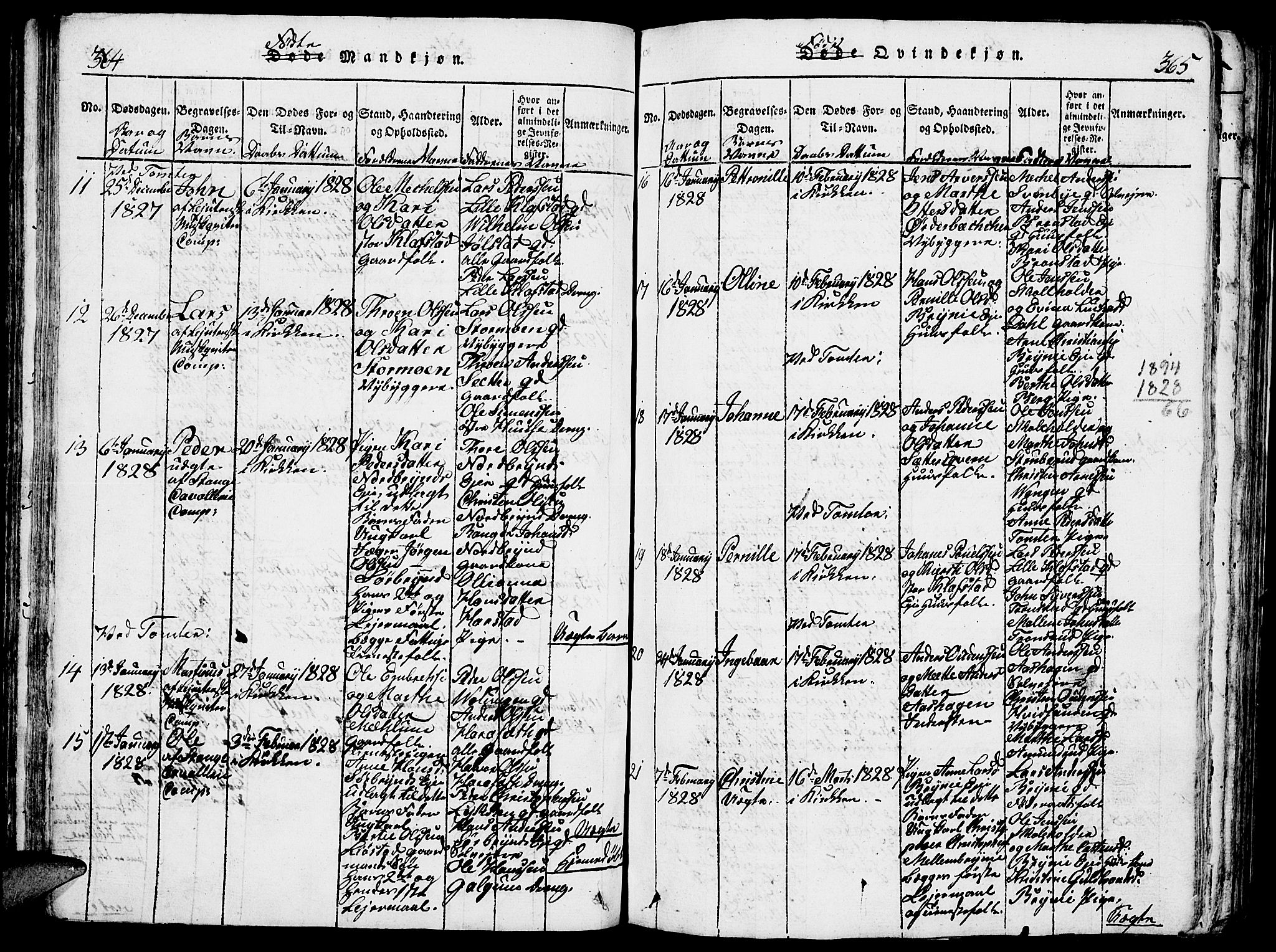 Romedal prestekontor, AV/SAH-PREST-004/L/L0005: Klokkerbok nr. 5, 1814-1829, s. 364-365