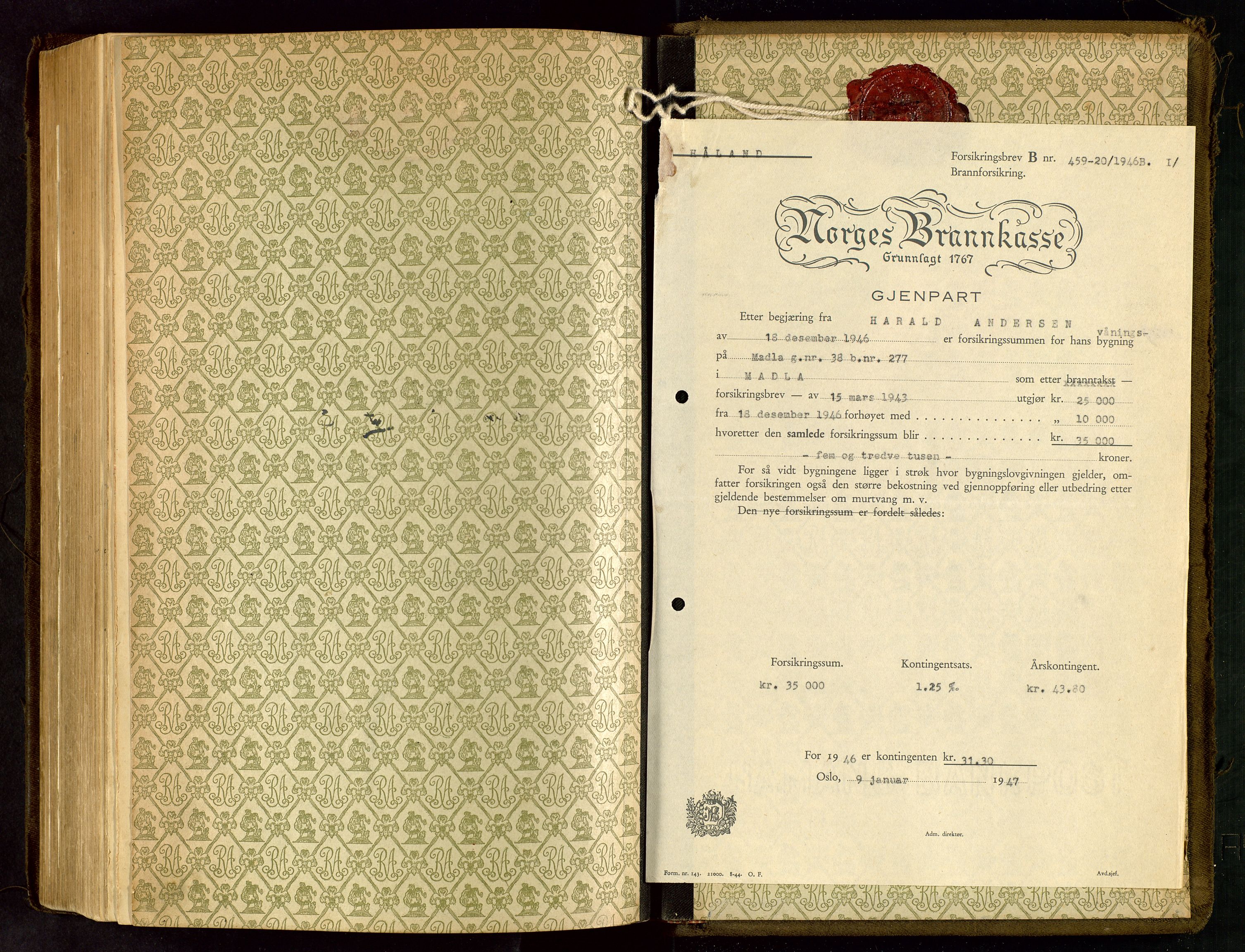 Håland lensmannskontor, SAST/A-100100/Go/L0005: "Brandtakstprotokoll"  Register i boken., 1929-1948