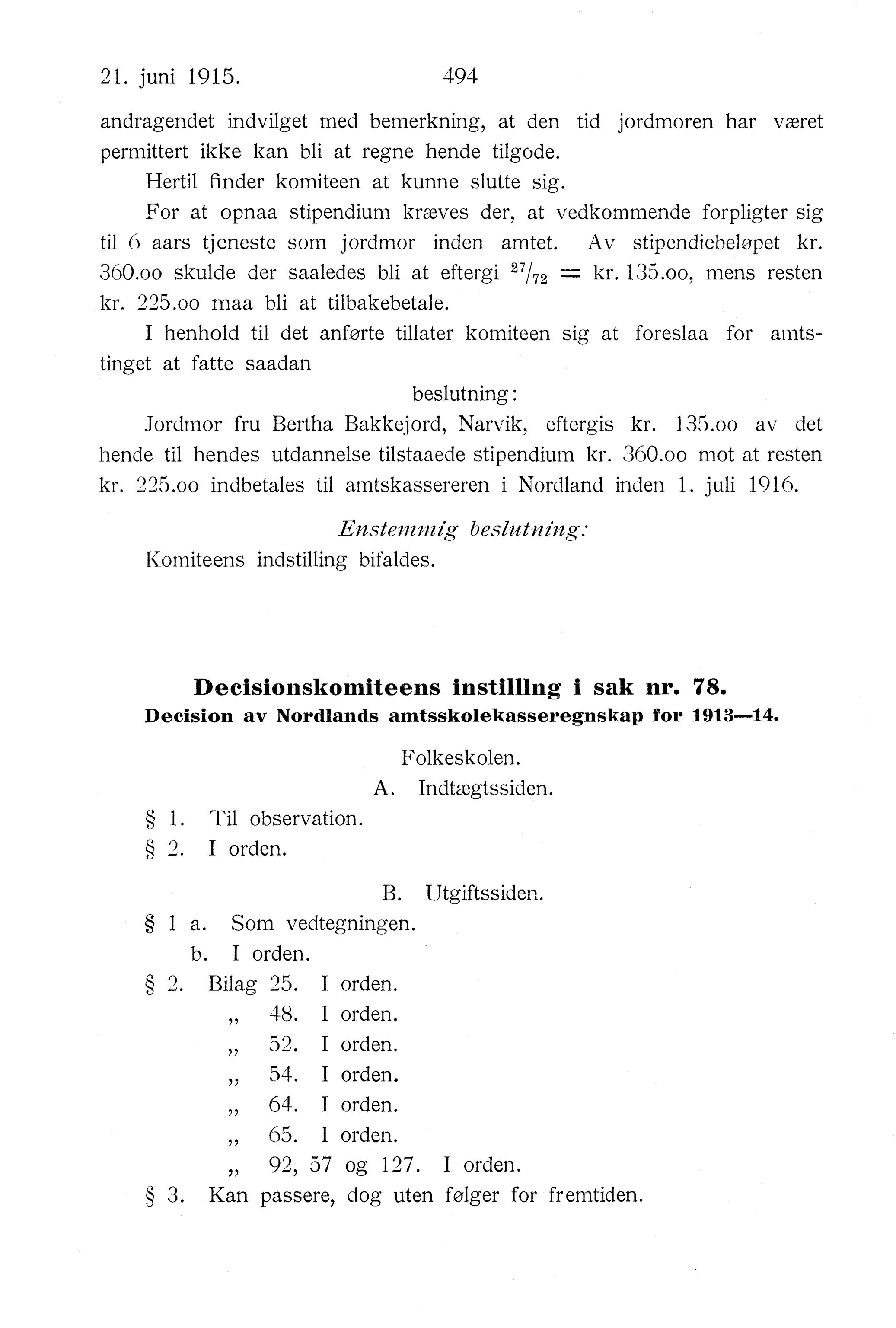 Nordland Fylkeskommune. Fylkestinget, AIN/NFK-17/176/A/Ac/L0038: Fylkestingsforhandlinger 1915, 1915