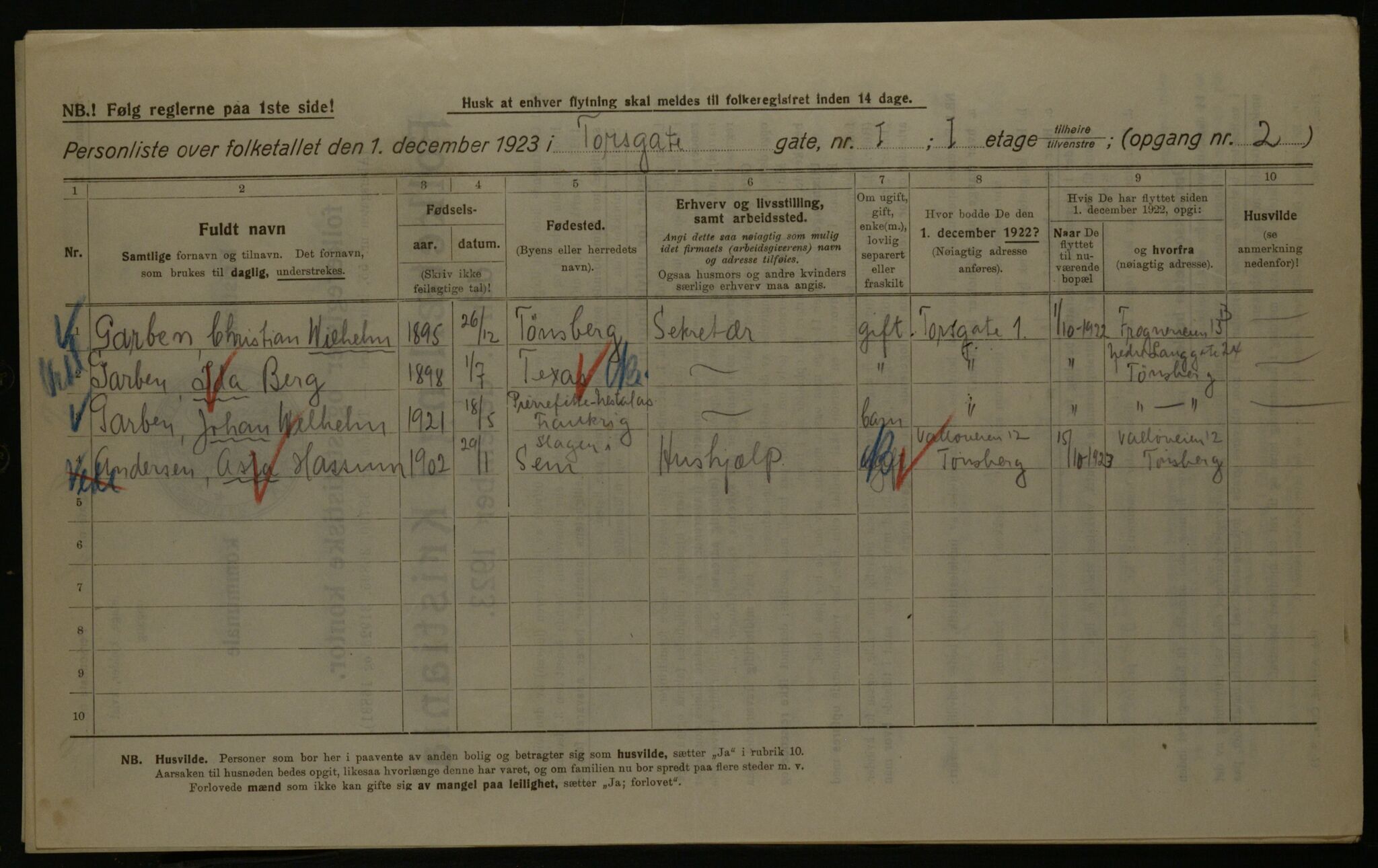 OBA, Kommunal folketelling 1.12.1923 for Kristiania, 1923, s. 126054