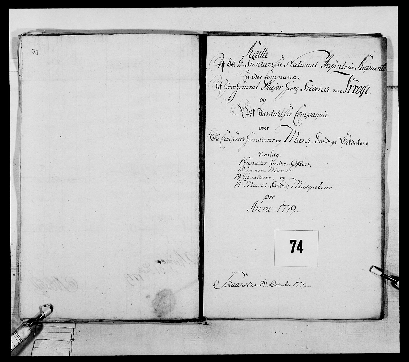 Generalitets- og kommissariatskollegiet, Det kongelige norske kommissariatskollegium, AV/RA-EA-5420/E/Eh/L0073: 1. Trondheimske nasjonale infanteriregiment, 1774-1779, s. 313