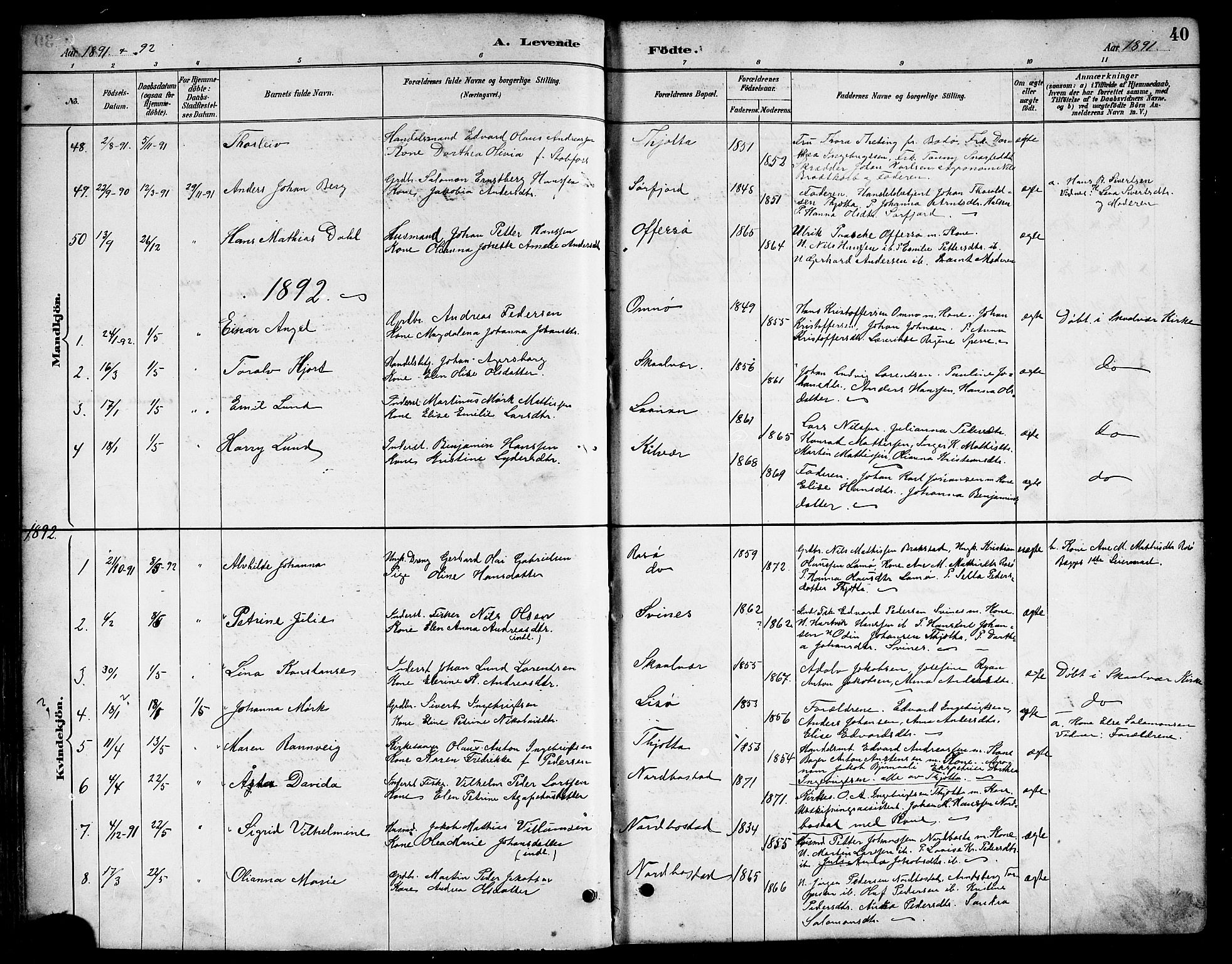 Ministerialprotokoller, klokkerbøker og fødselsregistre - Nordland, SAT/A-1459/817/L0268: Klokkerbok nr. 817C03, 1884-1920, s. 40