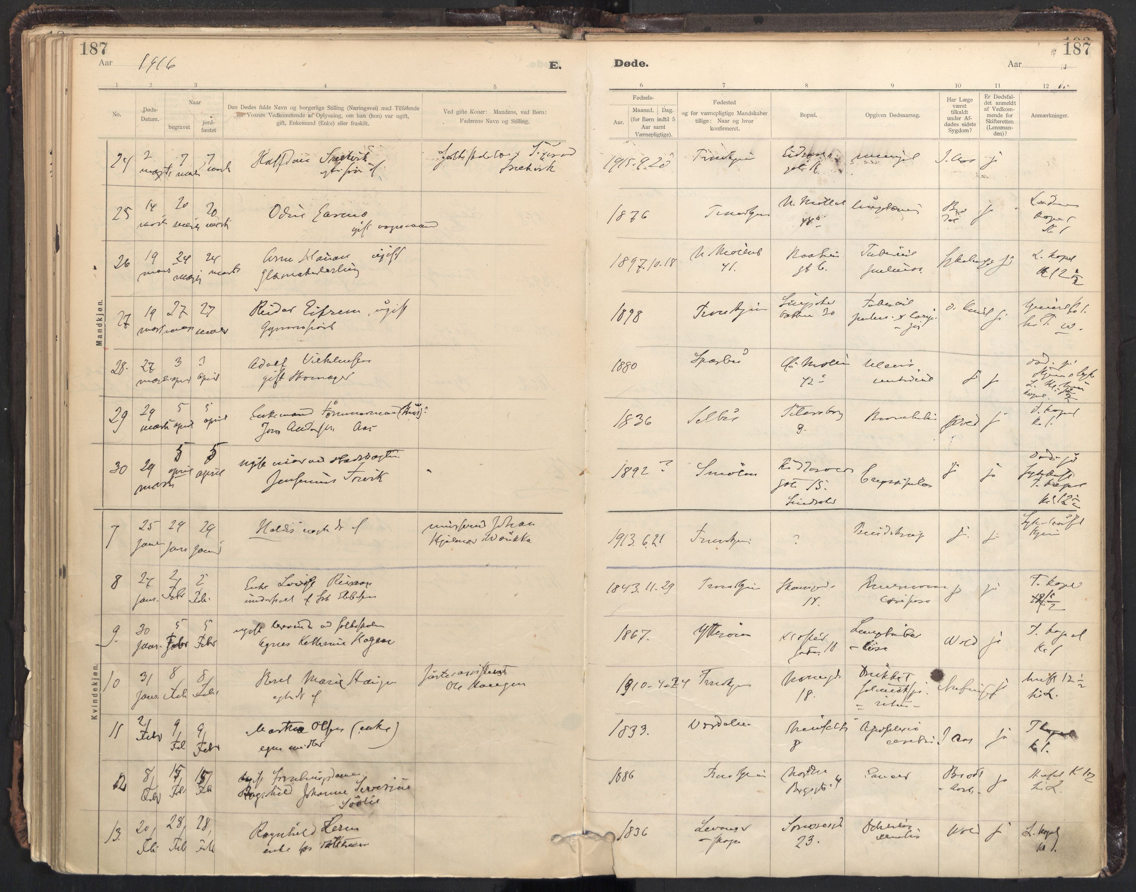 Ministerialprotokoller, klokkerbøker og fødselsregistre - Sør-Trøndelag, AV/SAT-A-1456/604/L0204: Ministerialbok nr. 604A24, 1911-1920, s. 187