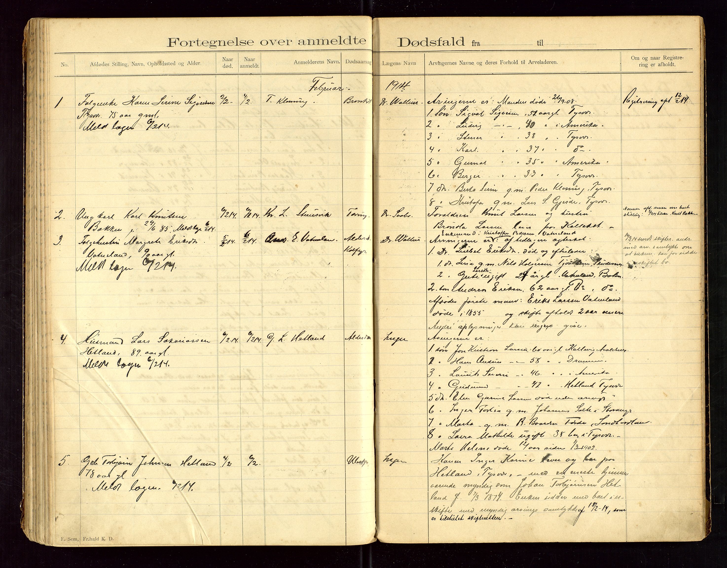 Tysvær lensmannskontor, AV/SAST-A-100192/Gga/L0002: "Dødsfalds-Protokol for Lensmanden i Tysvær Lensmandsdistrikt", 1897-1916