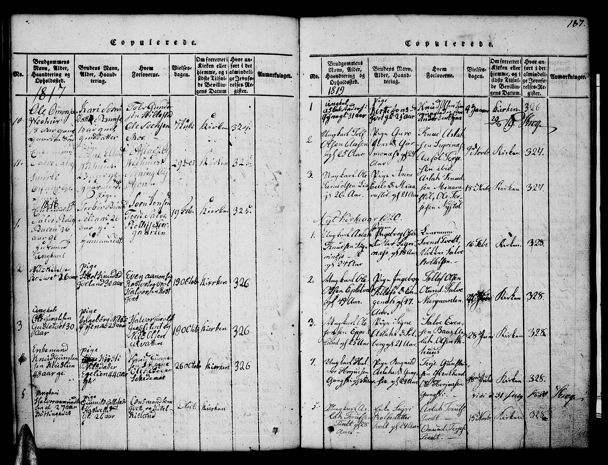 Åmli sokneprestkontor, SAK/1111-0050/F/Fb/Fbc/L0001: Klokkerbok nr. B 1, 1816-1867, s. 187