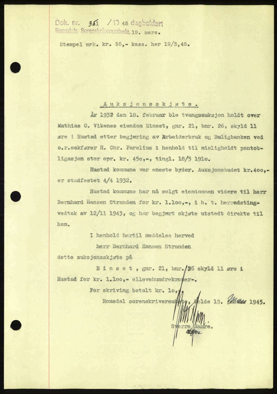 Romsdal sorenskriveri, SAT/A-4149/1/2/2C: Pantebok nr. A17, 1944-1945, Dagboknr: 351/1945
