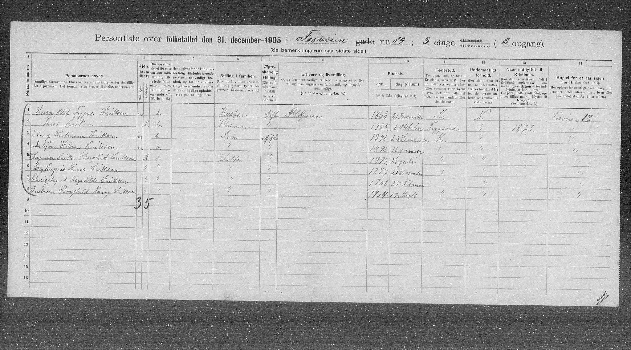 OBA, Kommunal folketelling 31.12.1905 for Kristiania kjøpstad, 1905, s. 13033