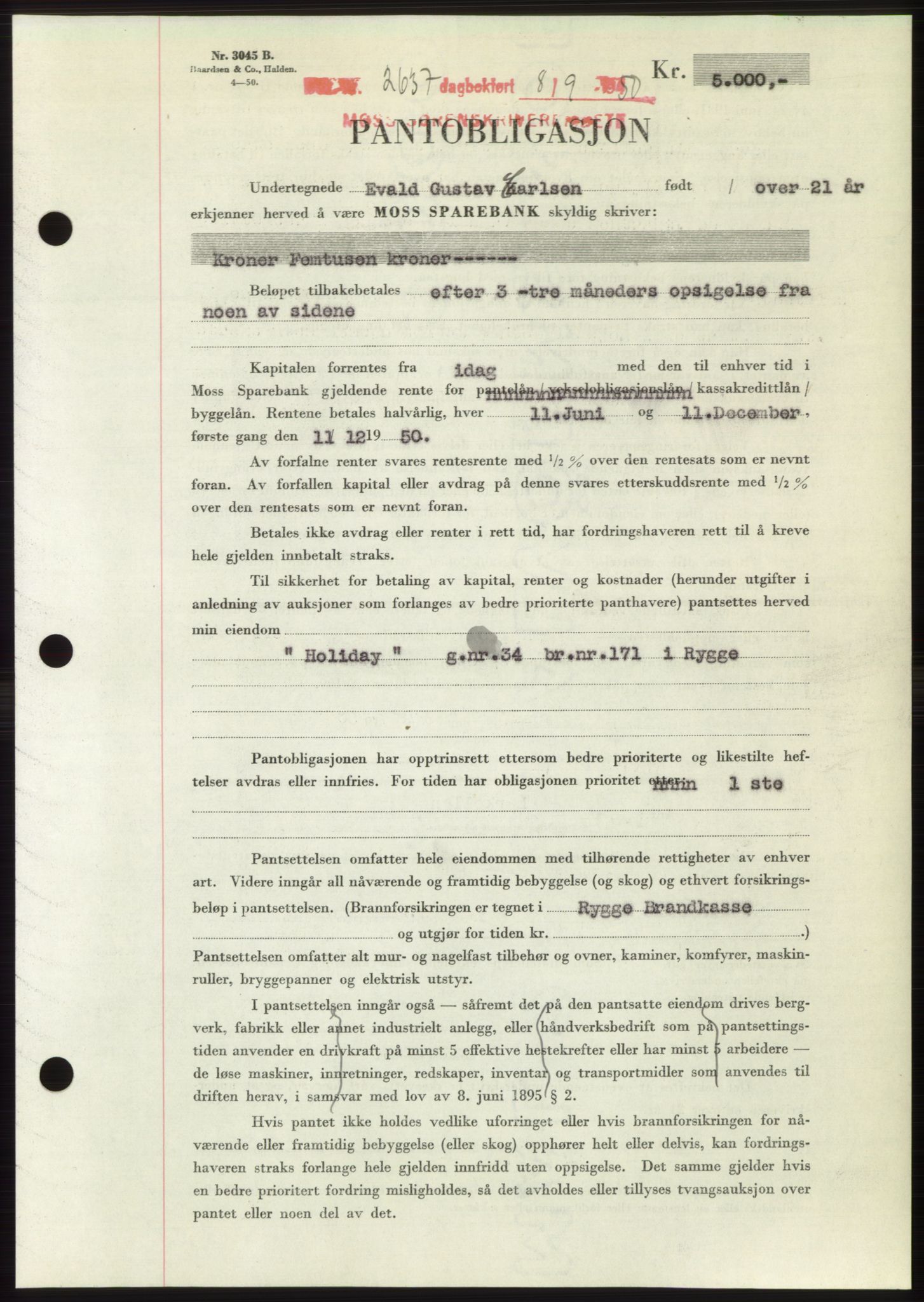 Moss sorenskriveri, SAO/A-10168: Pantebok nr. B25, 1950-1950, Dagboknr: 2637/1950