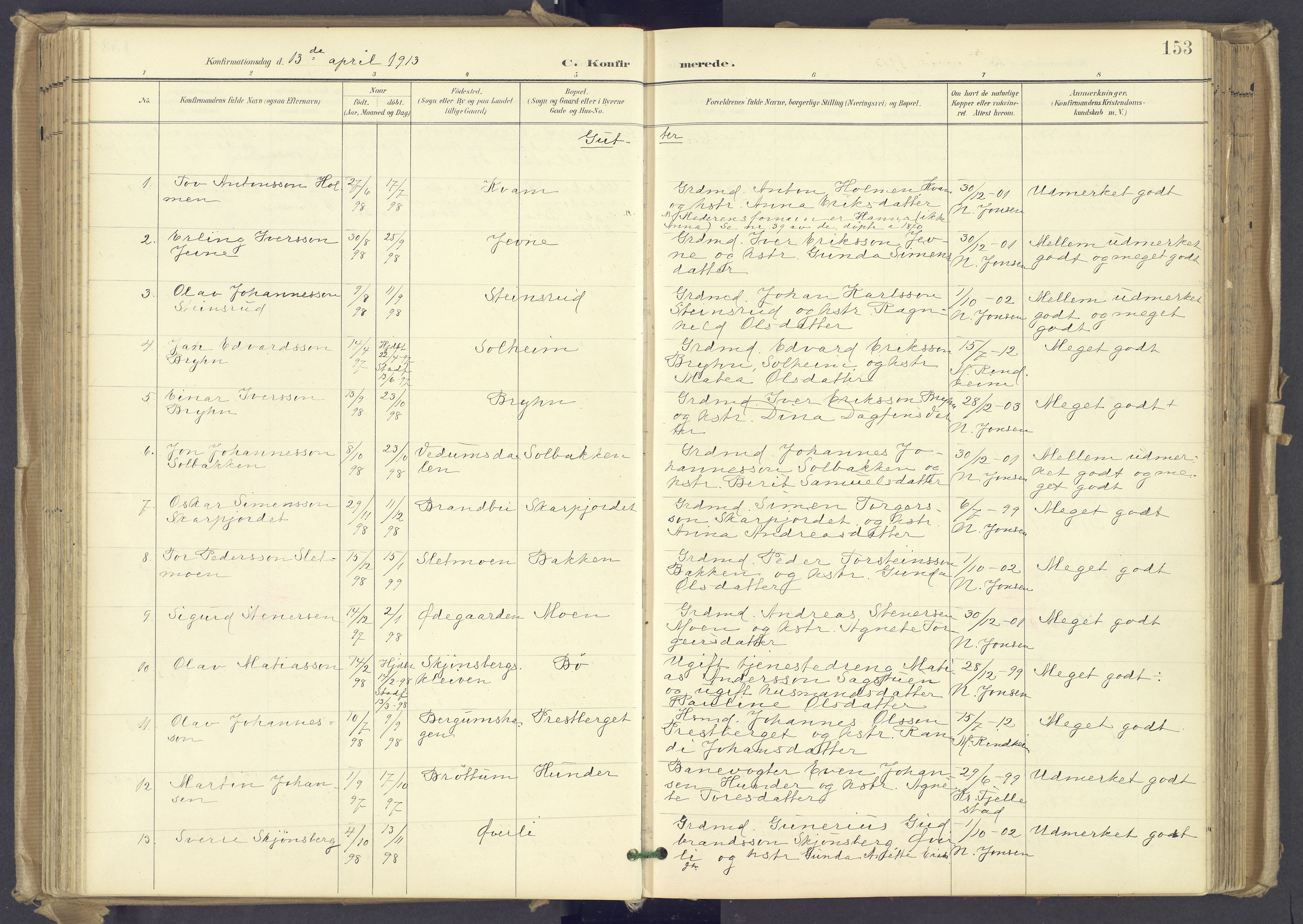 Øyer prestekontor, AV/SAH-PREST-084/H/Ha/Haa/L0012: Ministerialbok nr. 12, 1897-1920, s. 153