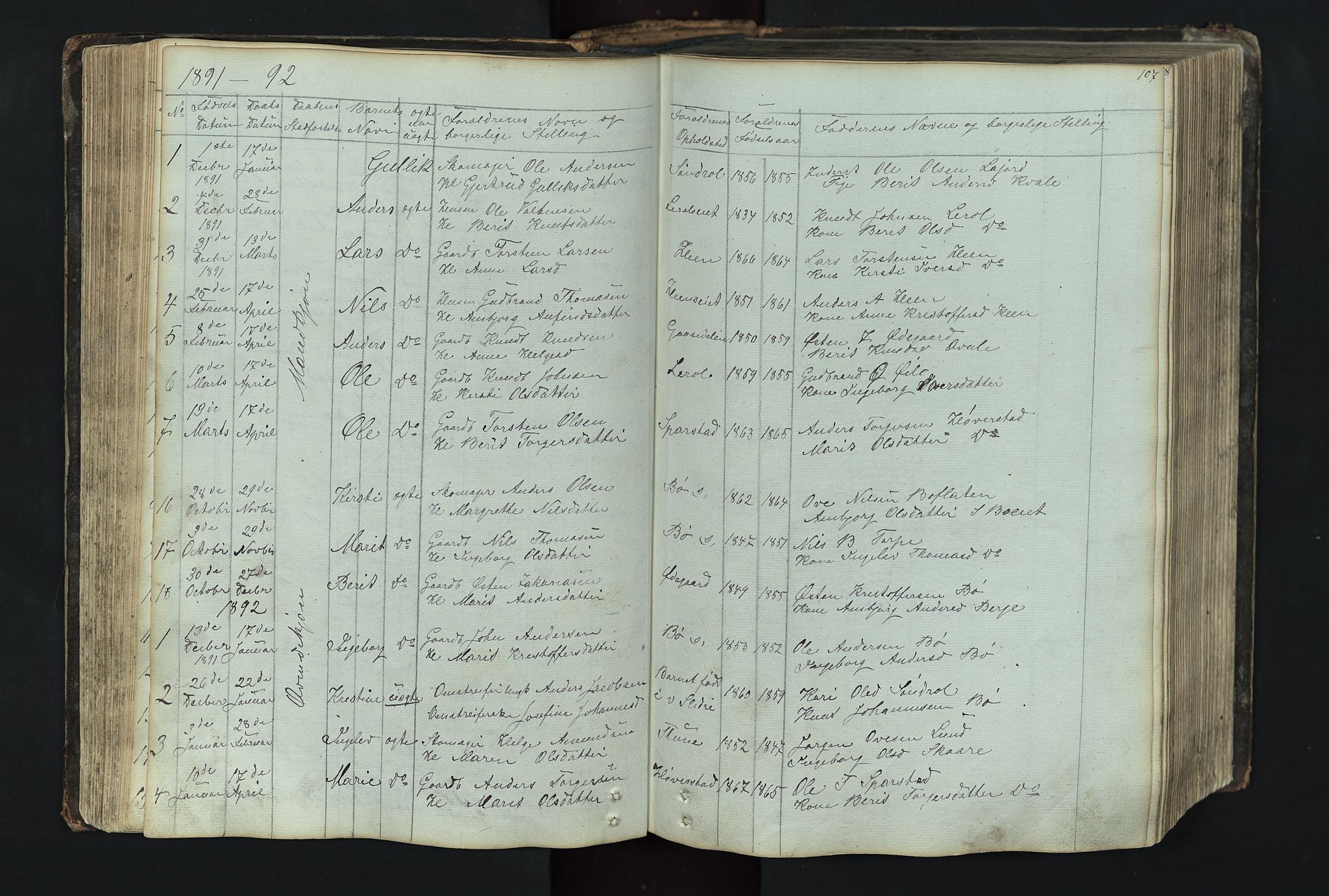 Vang prestekontor, Valdres, AV/SAH-PREST-140/H/Hb/L0004: Klokkerbok nr. 4, 1835-1892, s. 107