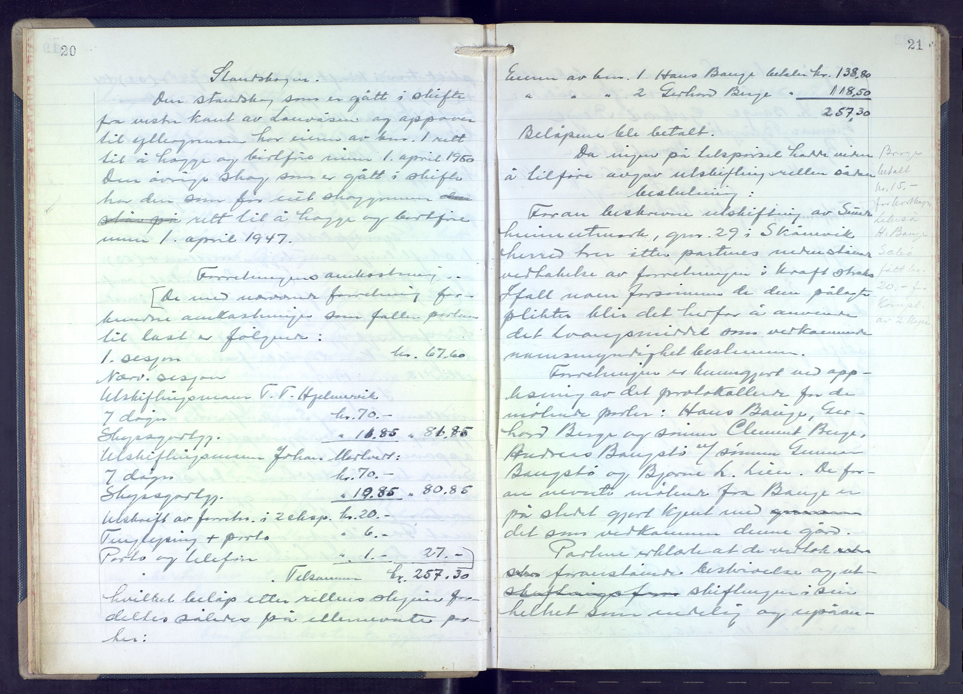 Hordaland jordskiftedøme - VII Indre Sunnhordland jordskiftedistrikt, AV/SAB-A-7401/A/Aa/L0021: Forhandlingsprotokoll, 1945-1953, s. 20-21