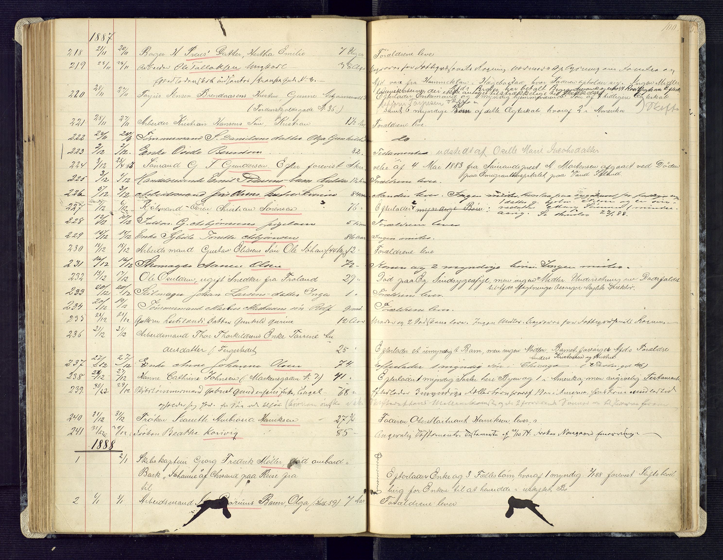 Kristiansand byrett, AV/SAK-1223-0001/H/Ha/L0006: Anmeldte dødsfall, 1878-1892, s. 100
