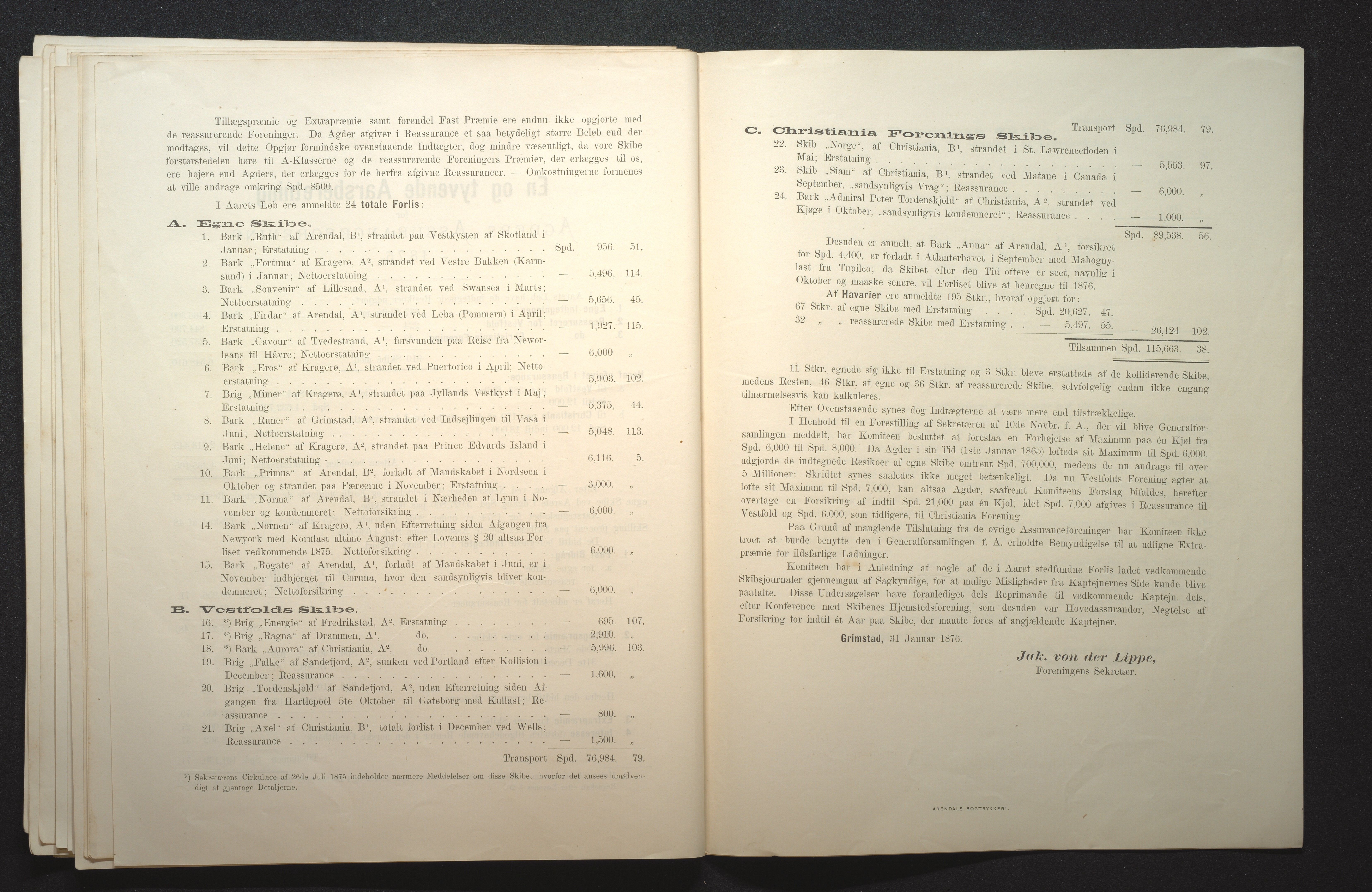 Agders Gjensidige Assuranceforening, AAKS/PA-1718/05/L0001: Regnskap, seilavdeling, pakkesak, 1855-1880