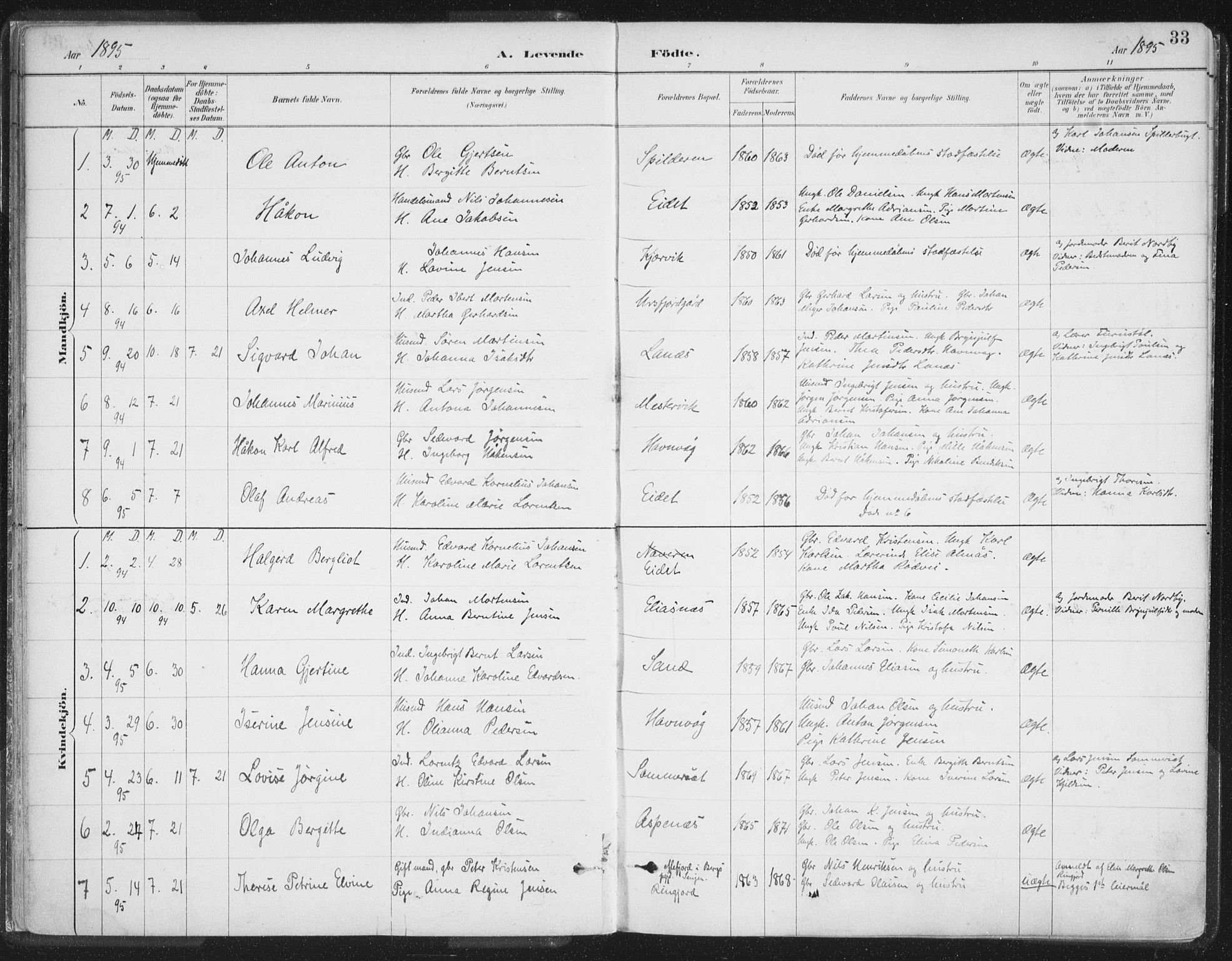 Balsfjord sokneprestembete, AV/SATØ-S-1303/G/Gaa/L0007kirke: Ministerialbok nr. 7, 1887-1909, s. 33