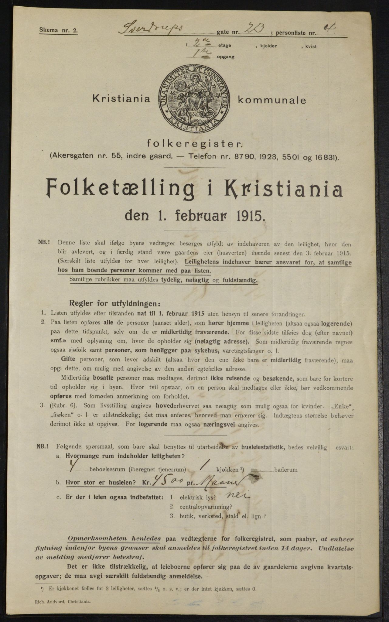 OBA, Kommunal folketelling 1.2.1915 for Kristiania, 1915, s. 106013