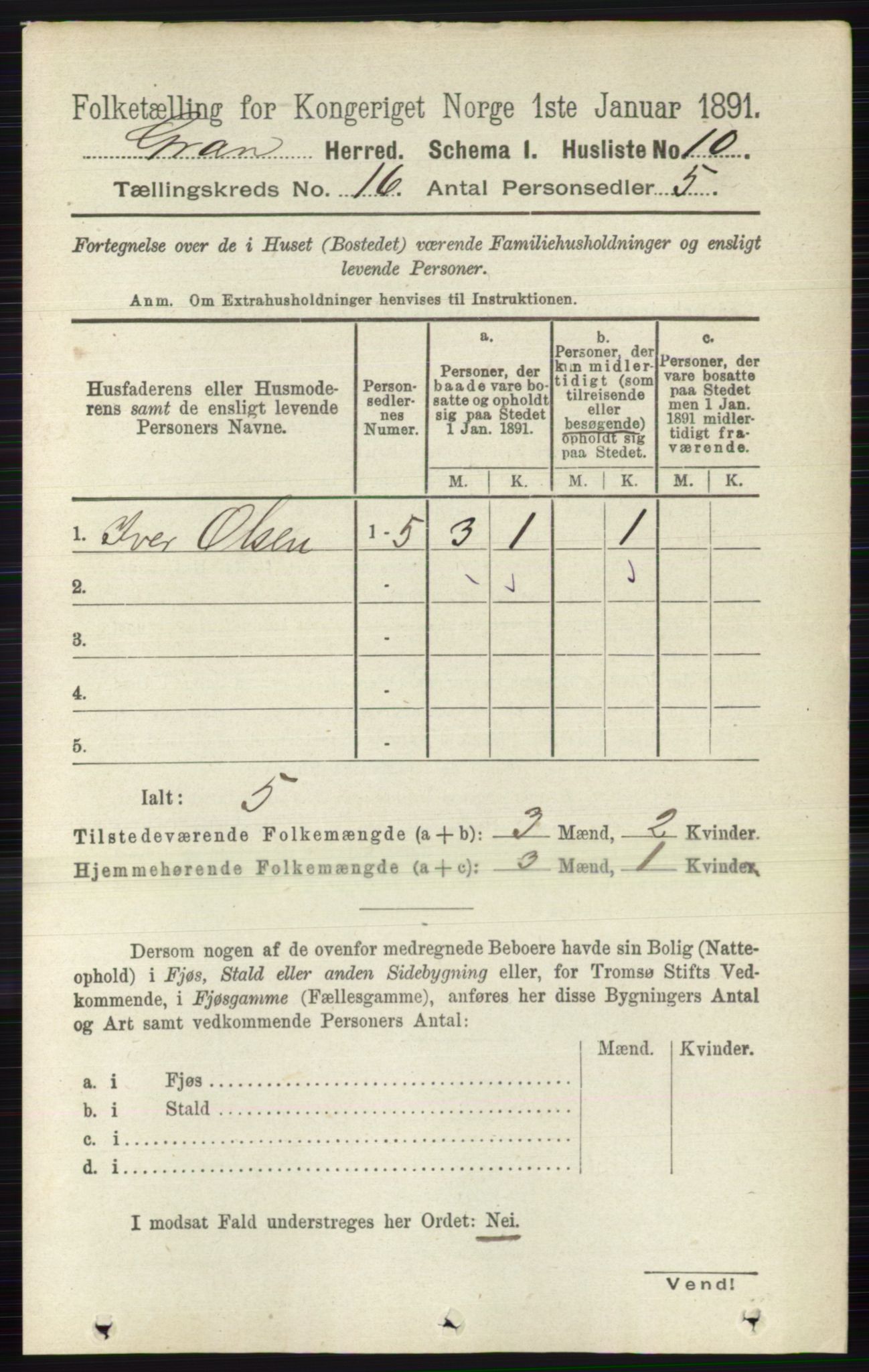 RA, Folketelling 1891 for 0534 Gran herred, 1891, s. 8020