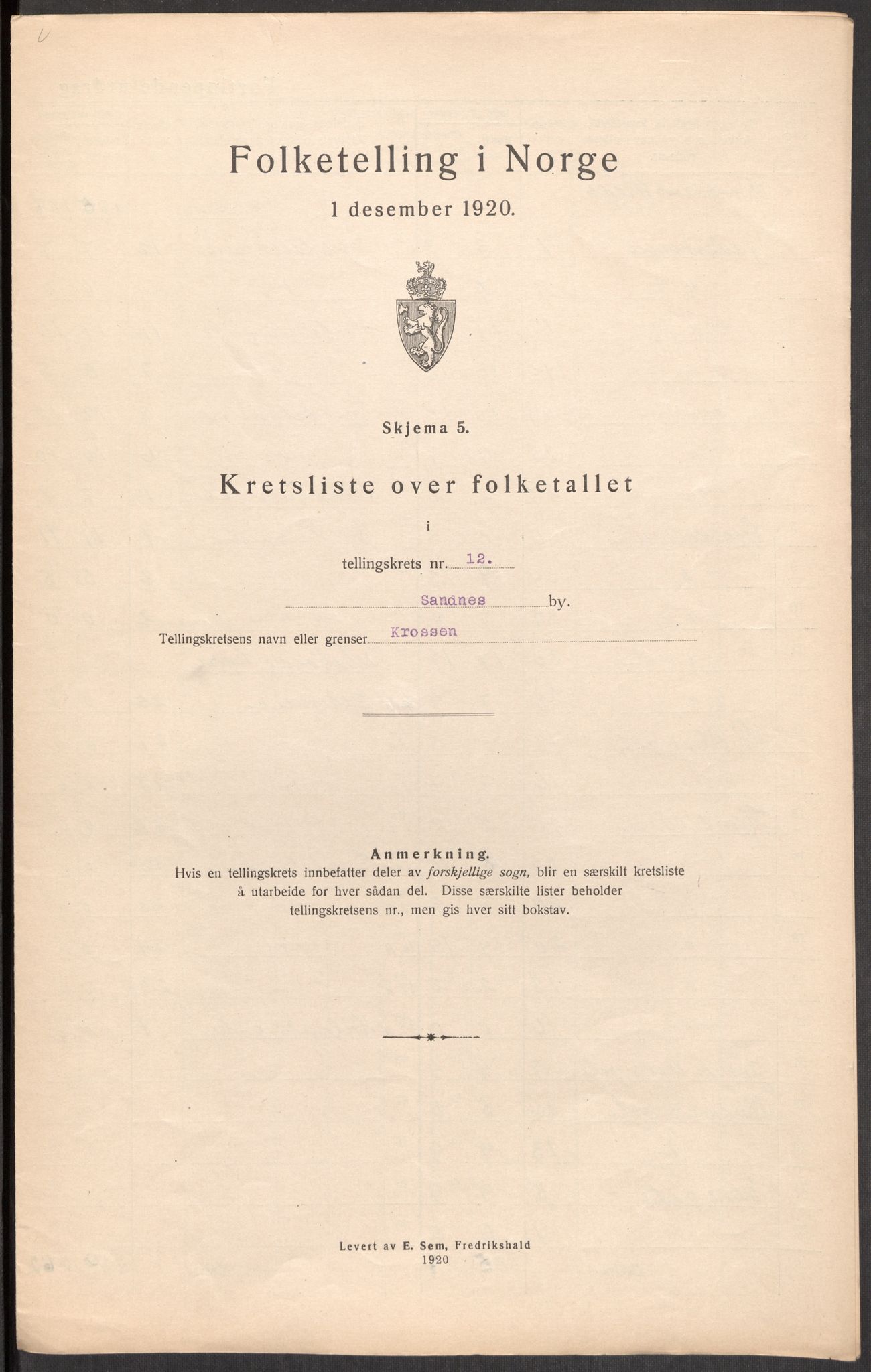 SAST, Folketelling 1920 for 1102 Sandnes ladested, 1920, s. 39