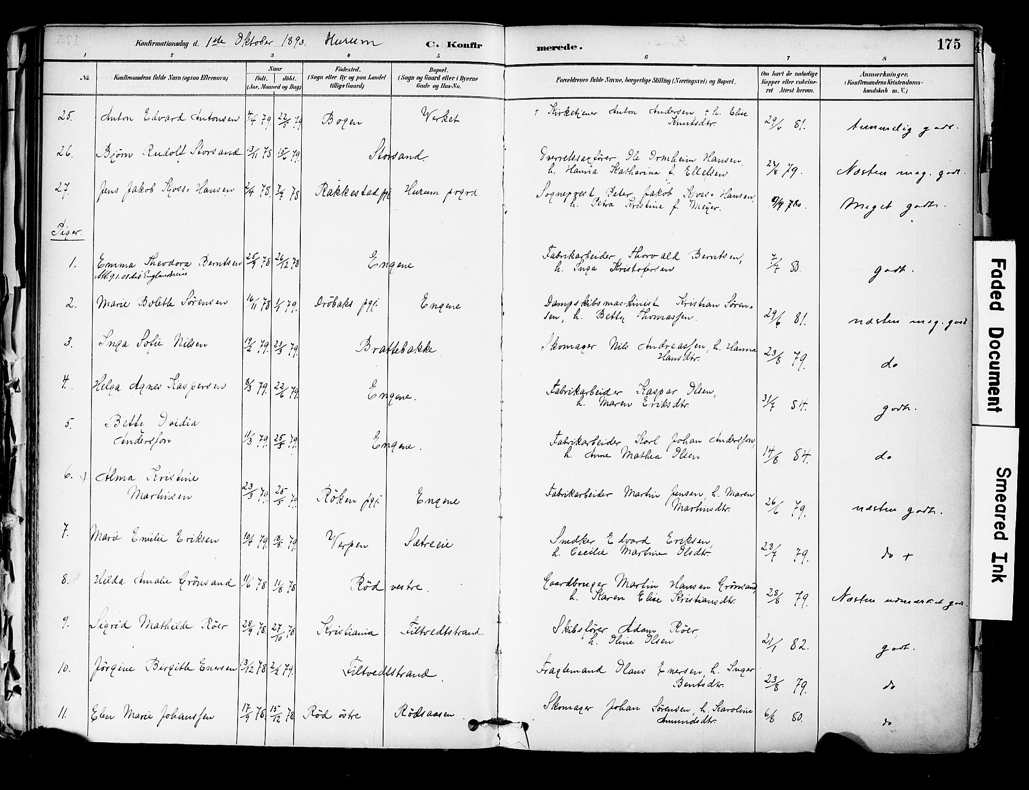 Hurum kirkebøker, AV/SAKO-A-229/F/Fa/L0014: Ministerialbok nr. 14, 1882-1895, s. 175