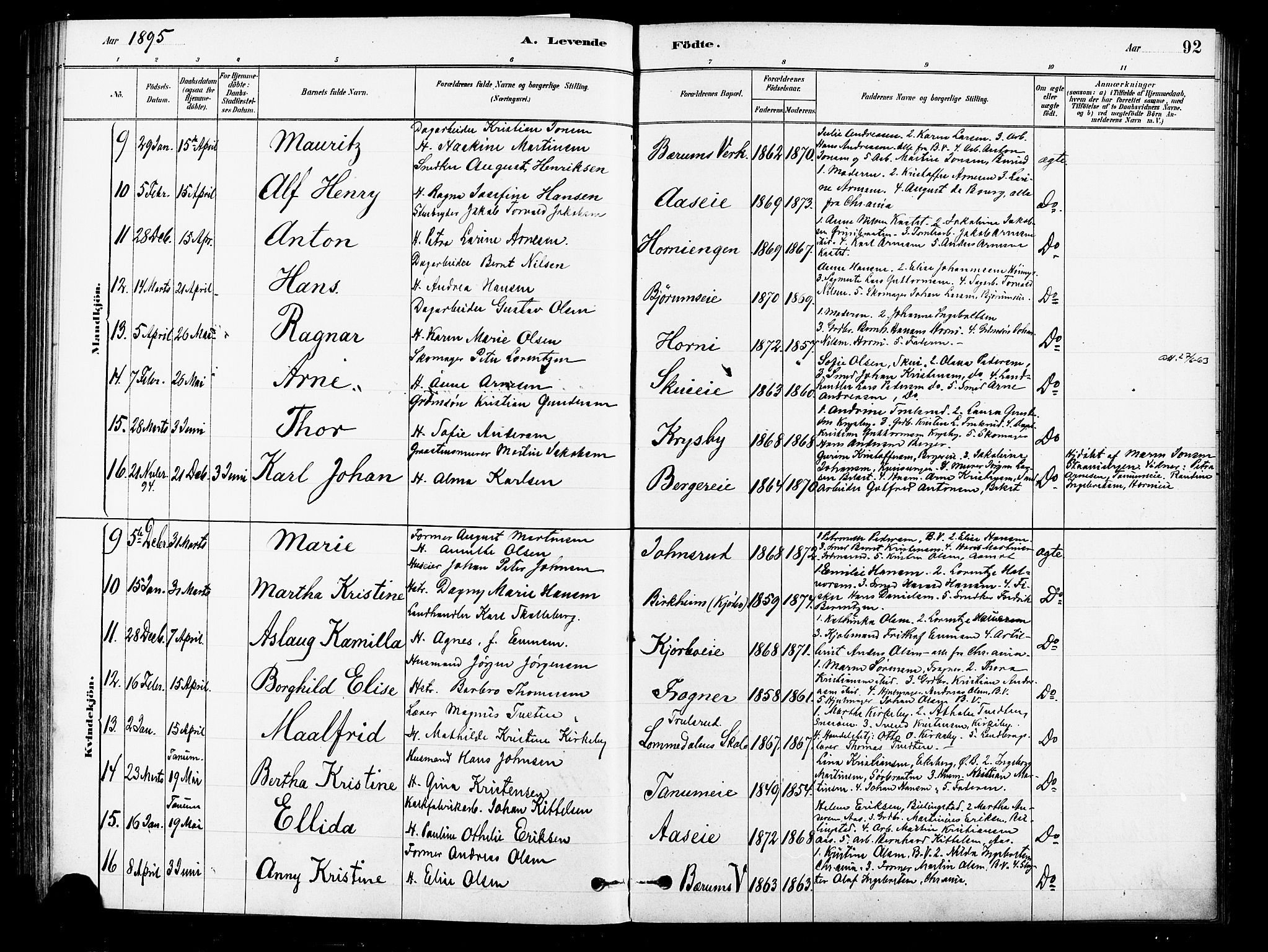 Asker prestekontor Kirkebøker, AV/SAO-A-10256a/F/Fb/L0001: Ministerialbok nr. II 1, 1879-1895, s. 92