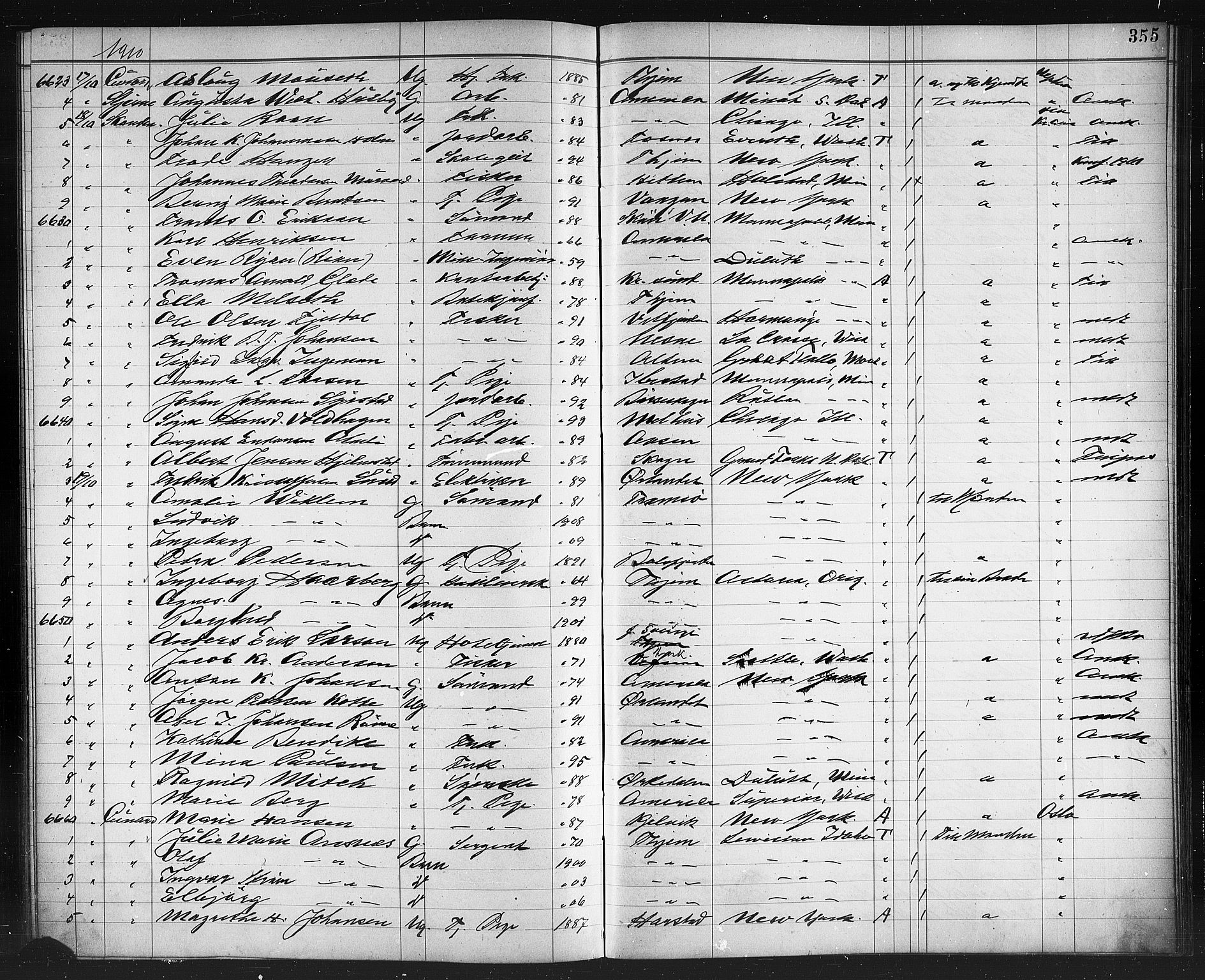 Trondheim politikammer, AV/SAT-A-1887/1/32/L0014: Emigrantprotokoll XIII, 1907-1911, s. 355