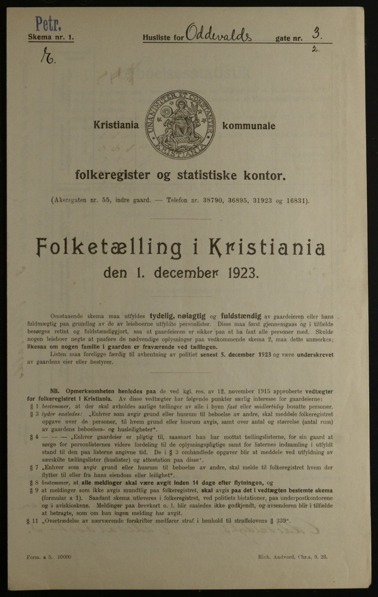 OBA, Kommunal folketelling 1.12.1923 for Kristiania, 1923, s. 81733