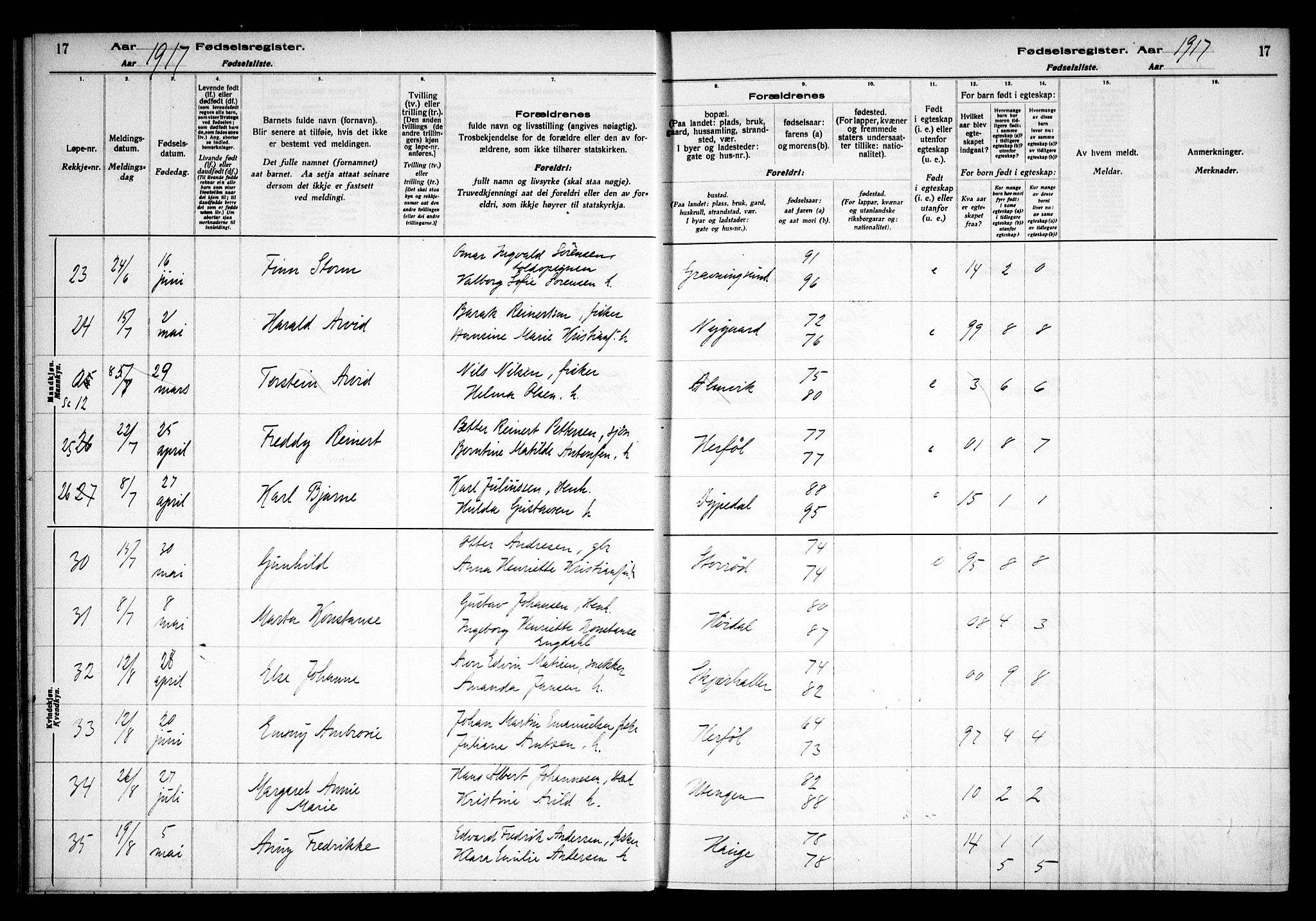 Hvaler prestekontor Kirkebøker, AV/SAO-A-2001/J/Ja/L0001: Fødselsregister nr. I 1, 1916-1938, s. 17