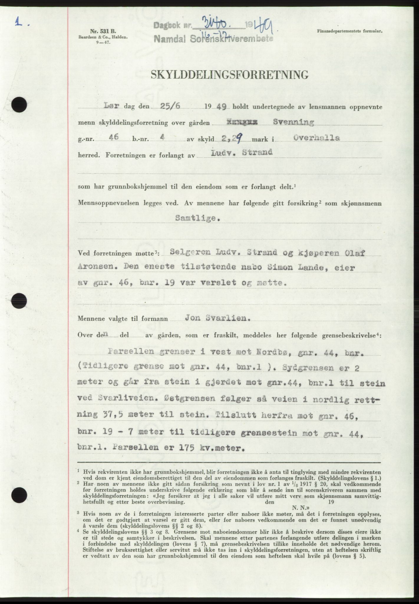 Namdal sorenskriveri, SAT/A-4133/1/2/2C: Pantebok nr. -, 1949-1949, Dagboknr: 3140/1949